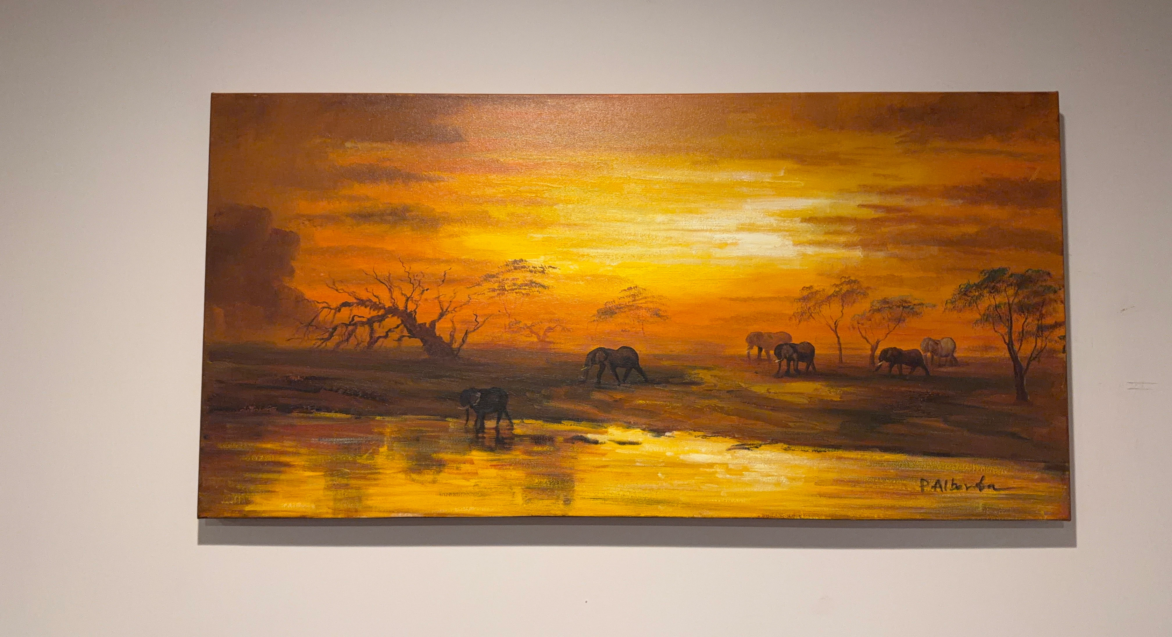 P. Alberba Sunset Elephant Painting