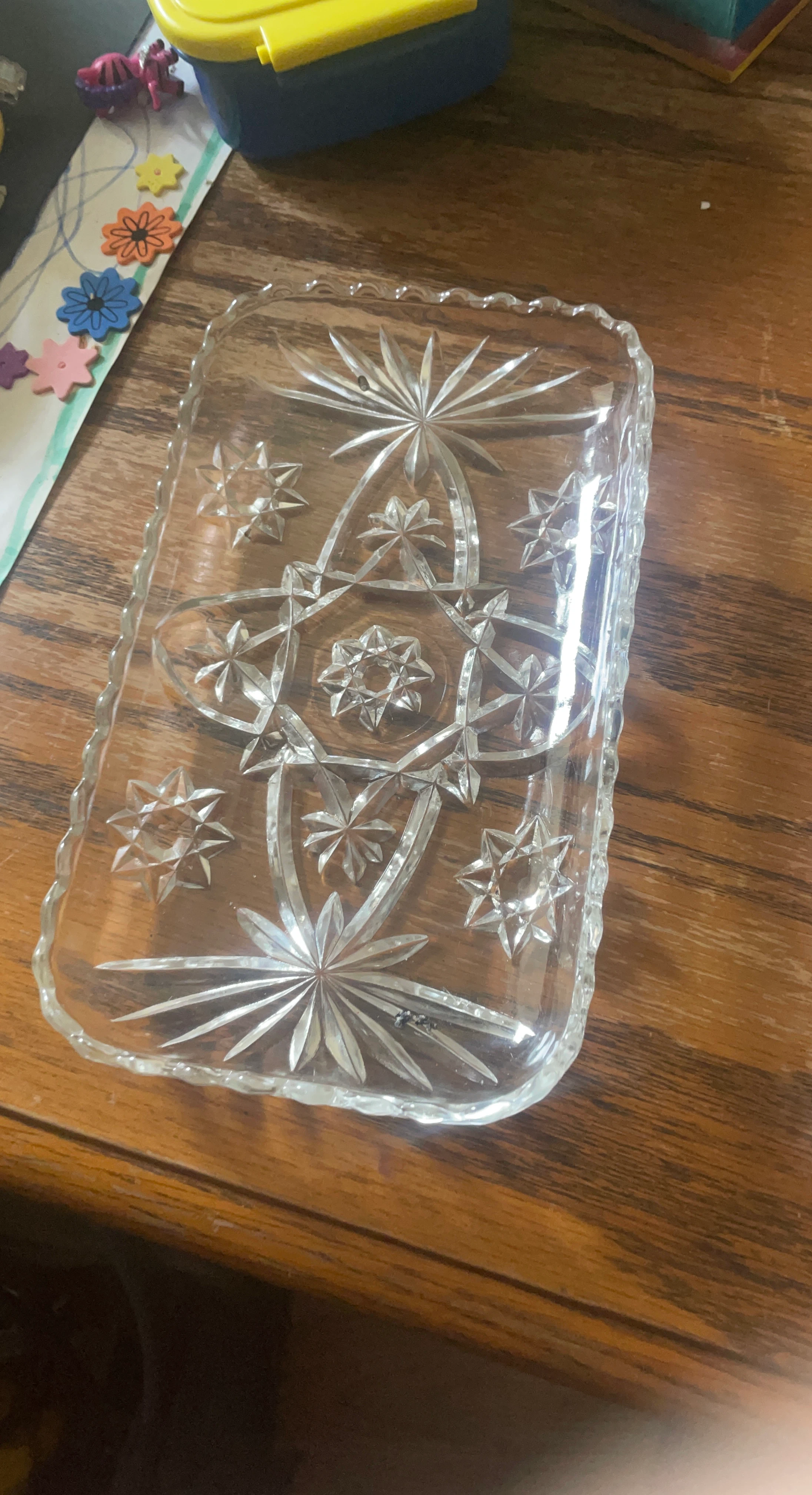 Vintage Clear Cut Glass Rectangular Tray