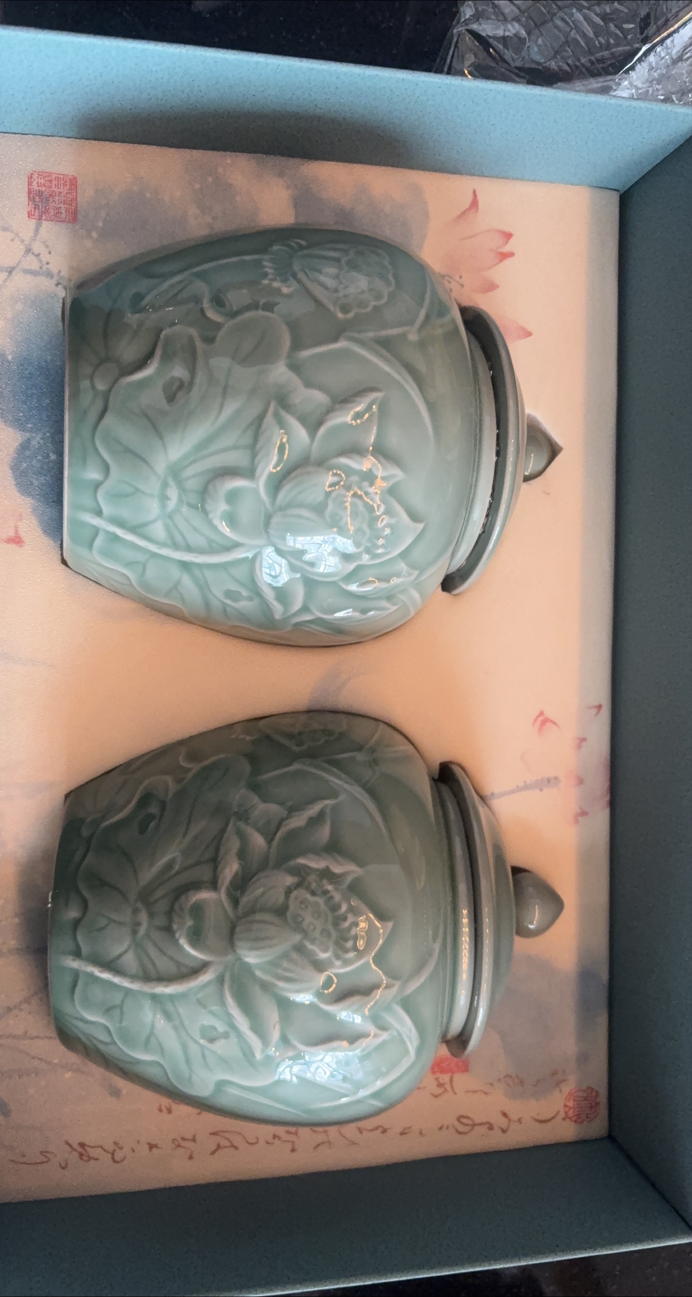He He Mei Mei Celadon Tea Caddy Set