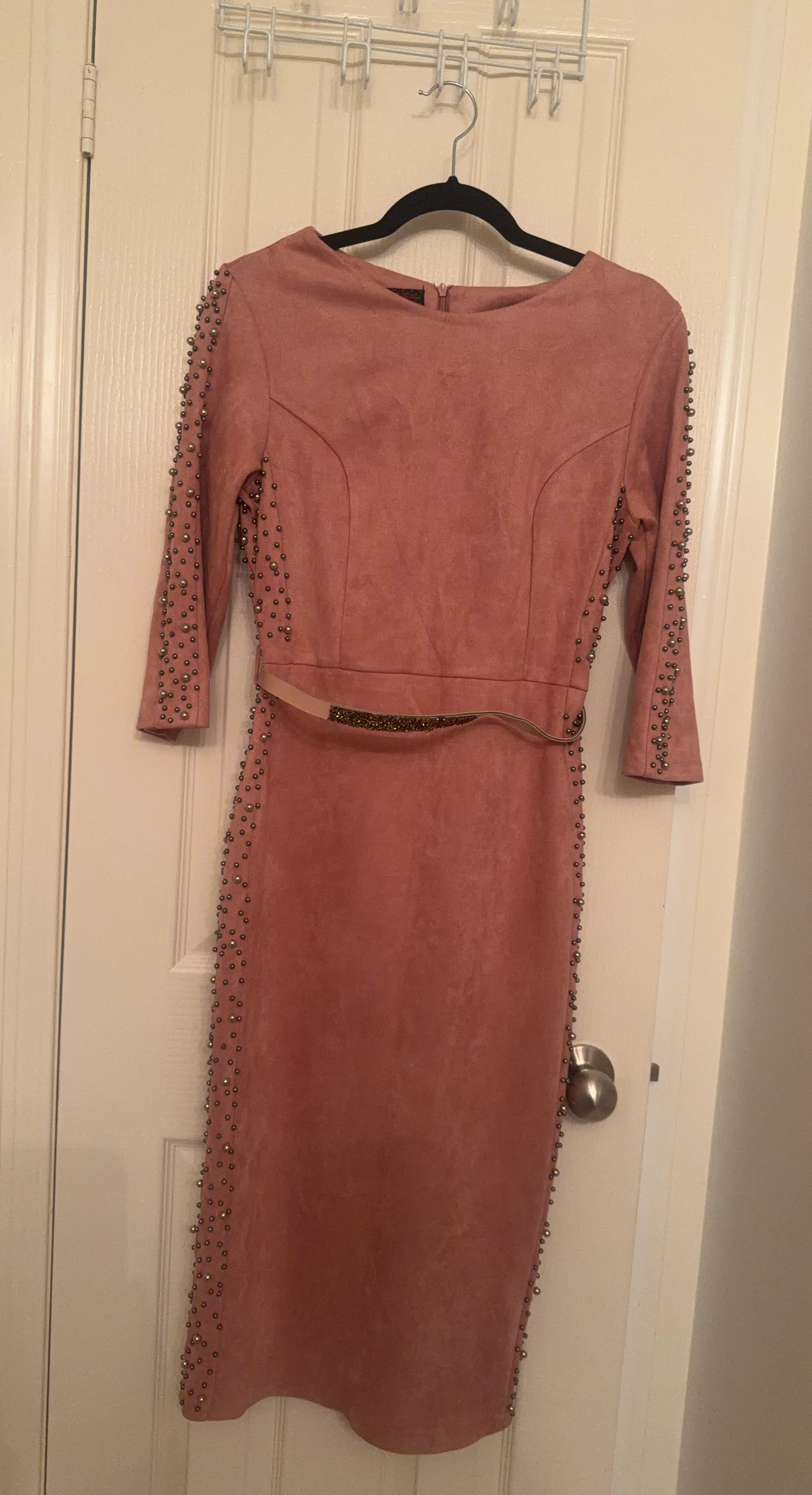 Pink Suede Look Studded Dress