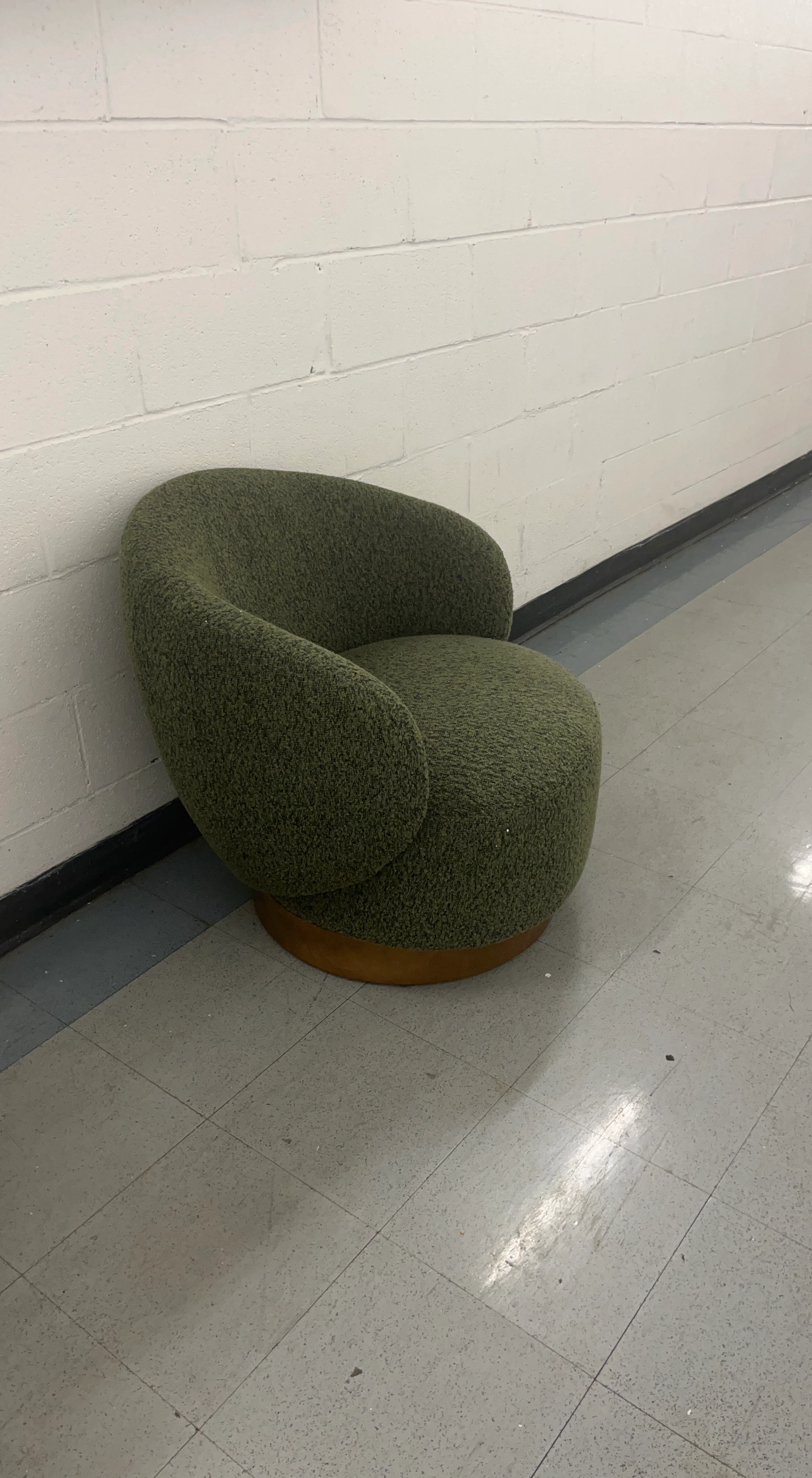 Olive Green Boucle Swivel Chair