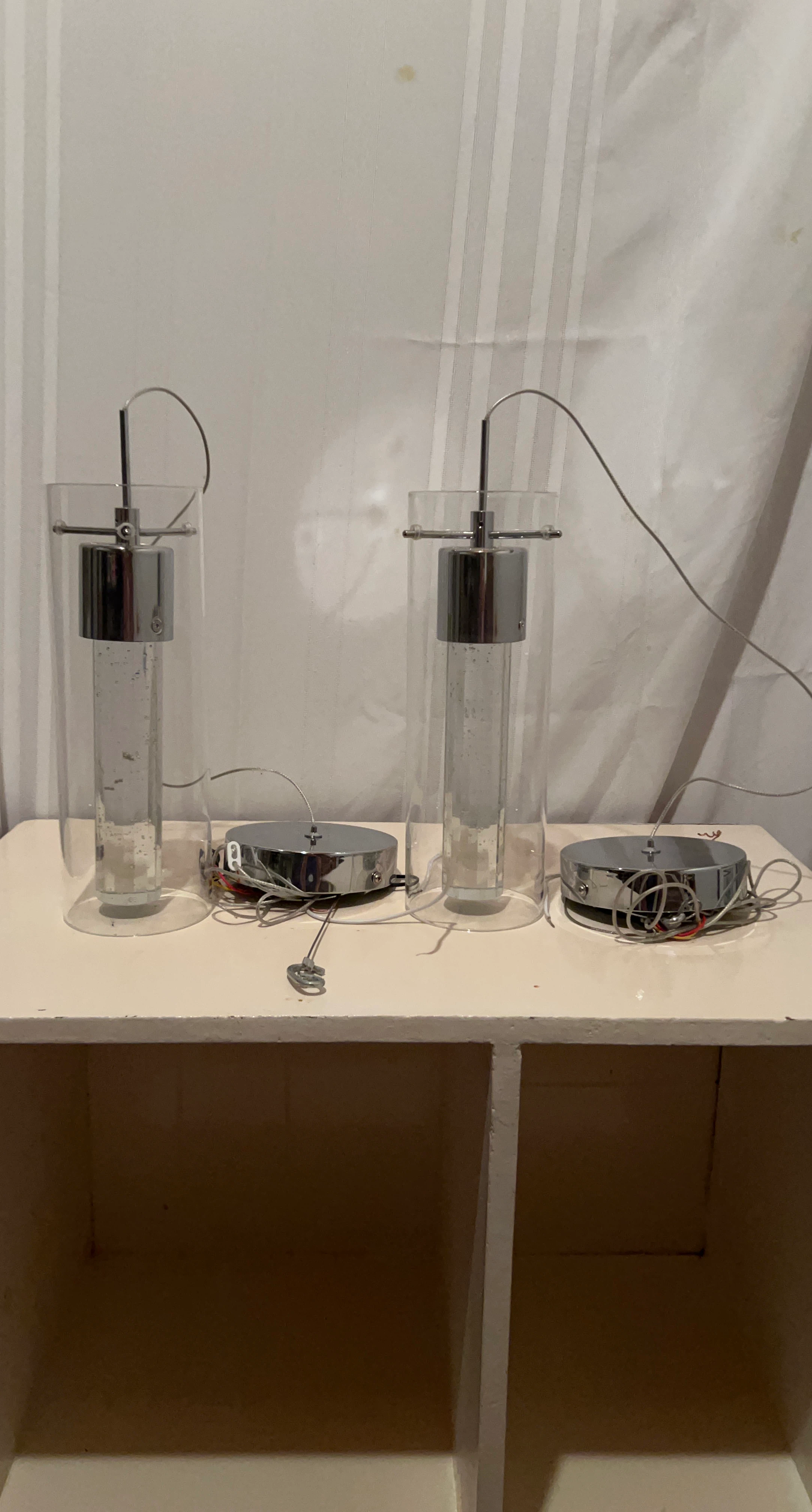 Set of 2 Glass and Chrome Pendant Lights