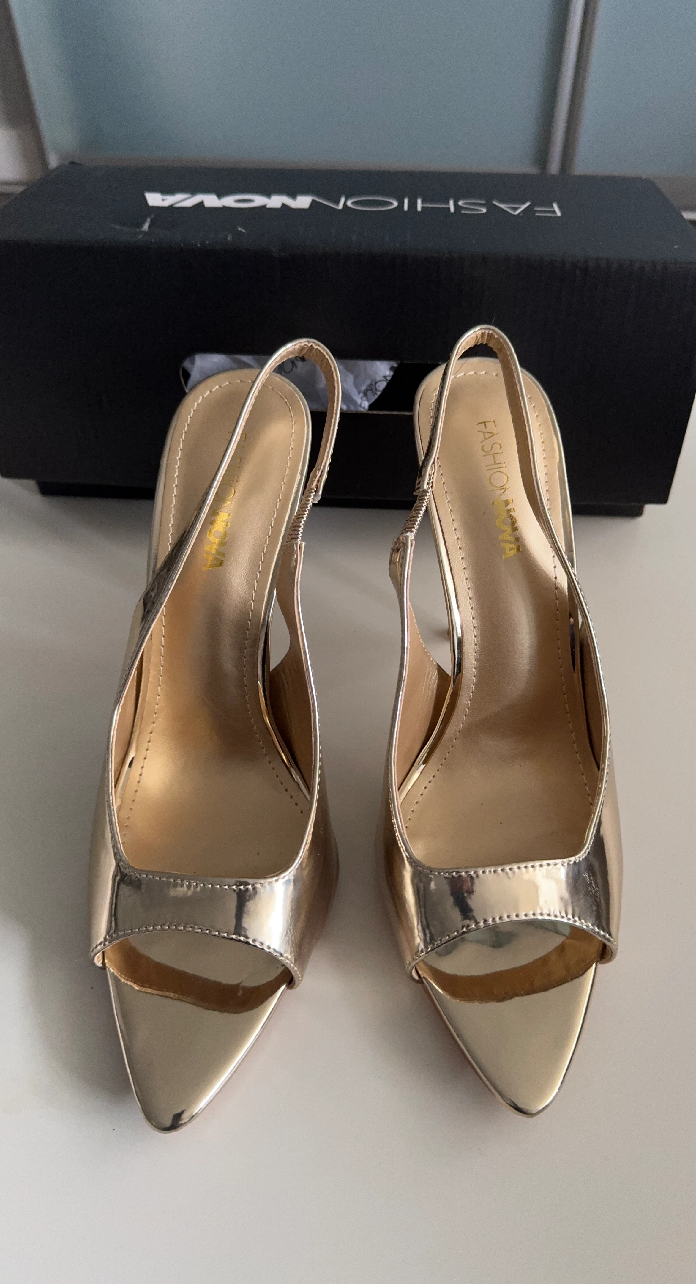 Fashion Nova Gold Slingback Heels