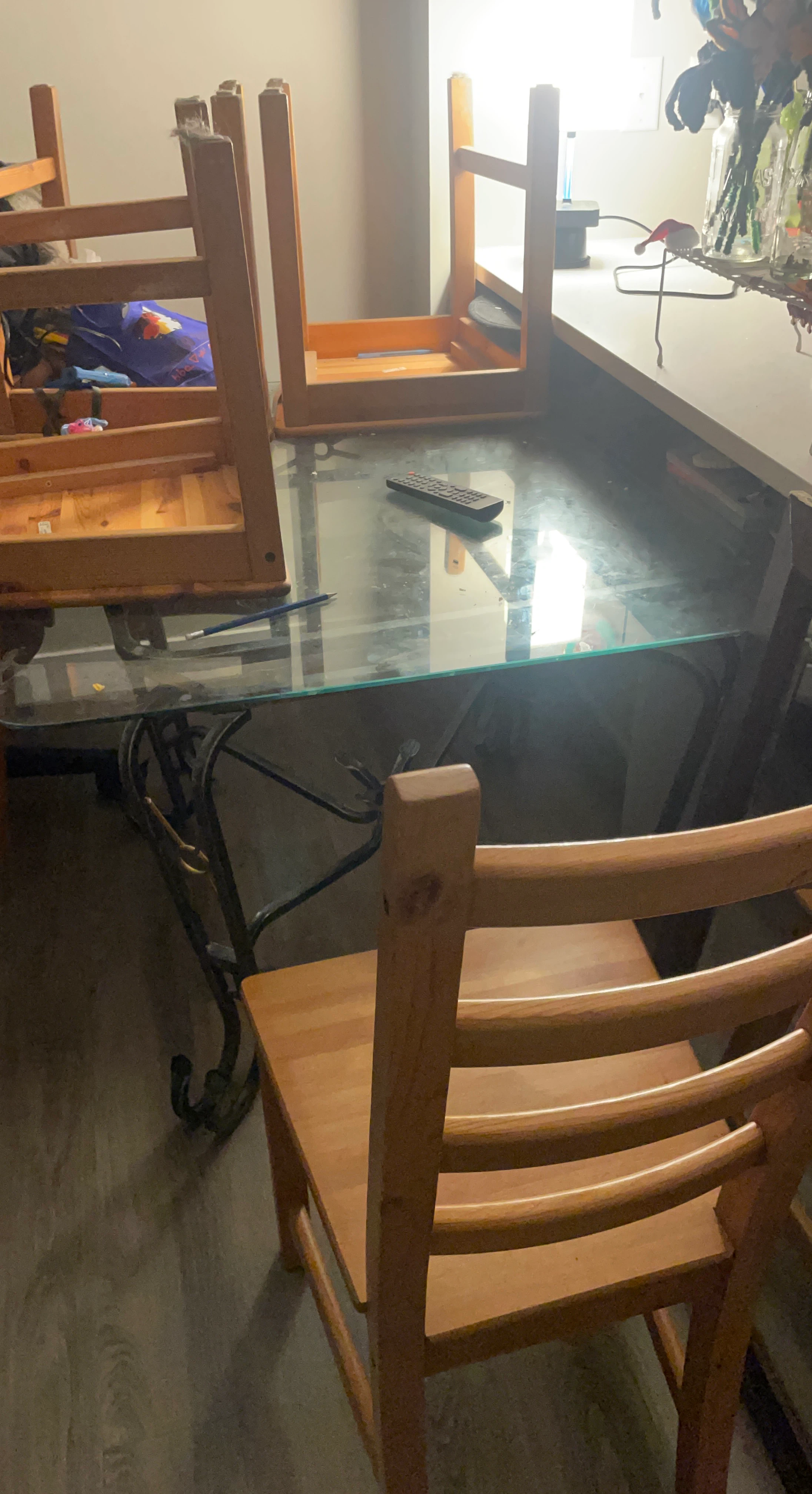 Glass Top Table with Metal Base
