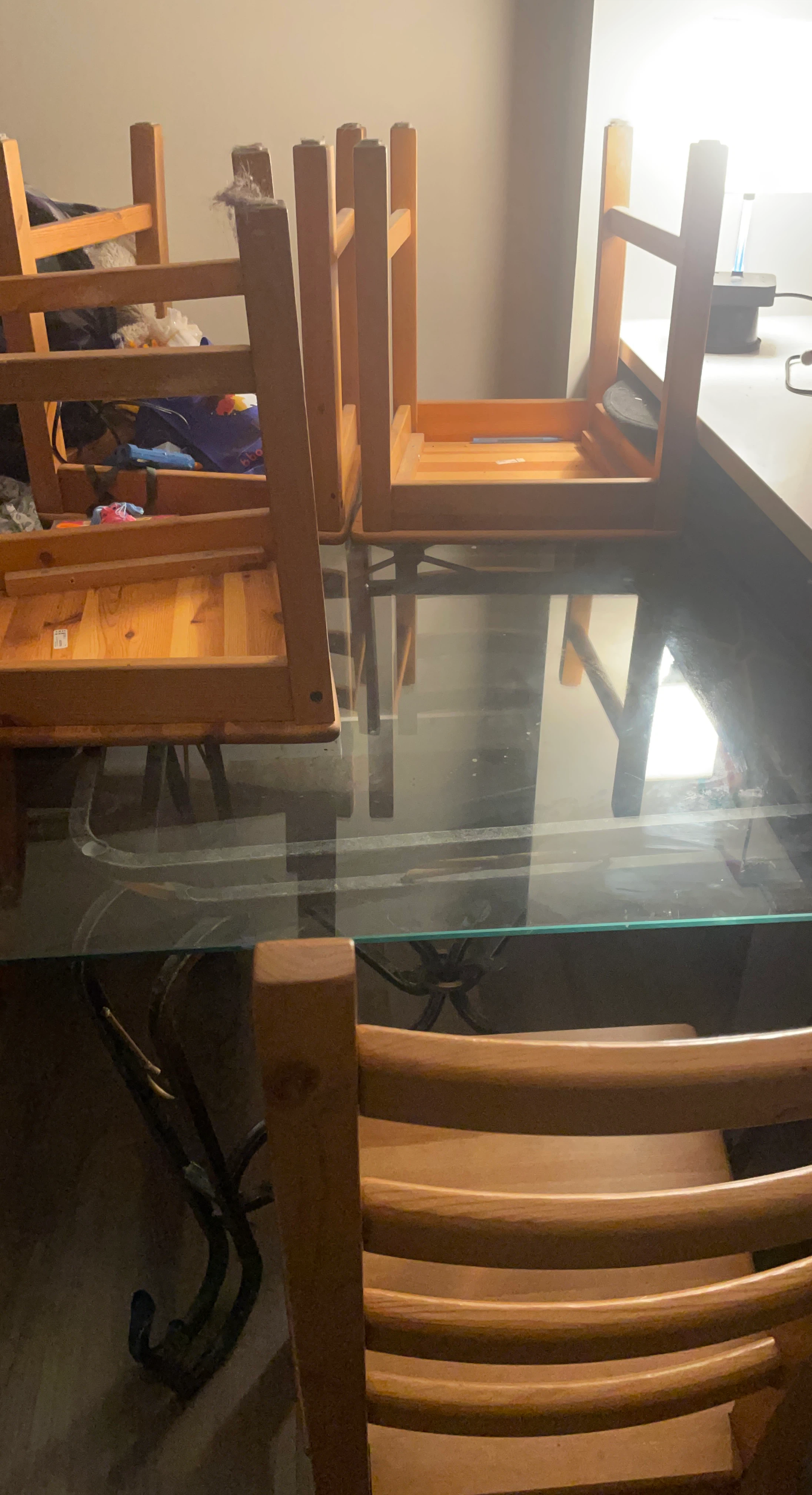 Glass Top Dining Table with Four Wooden Chairs