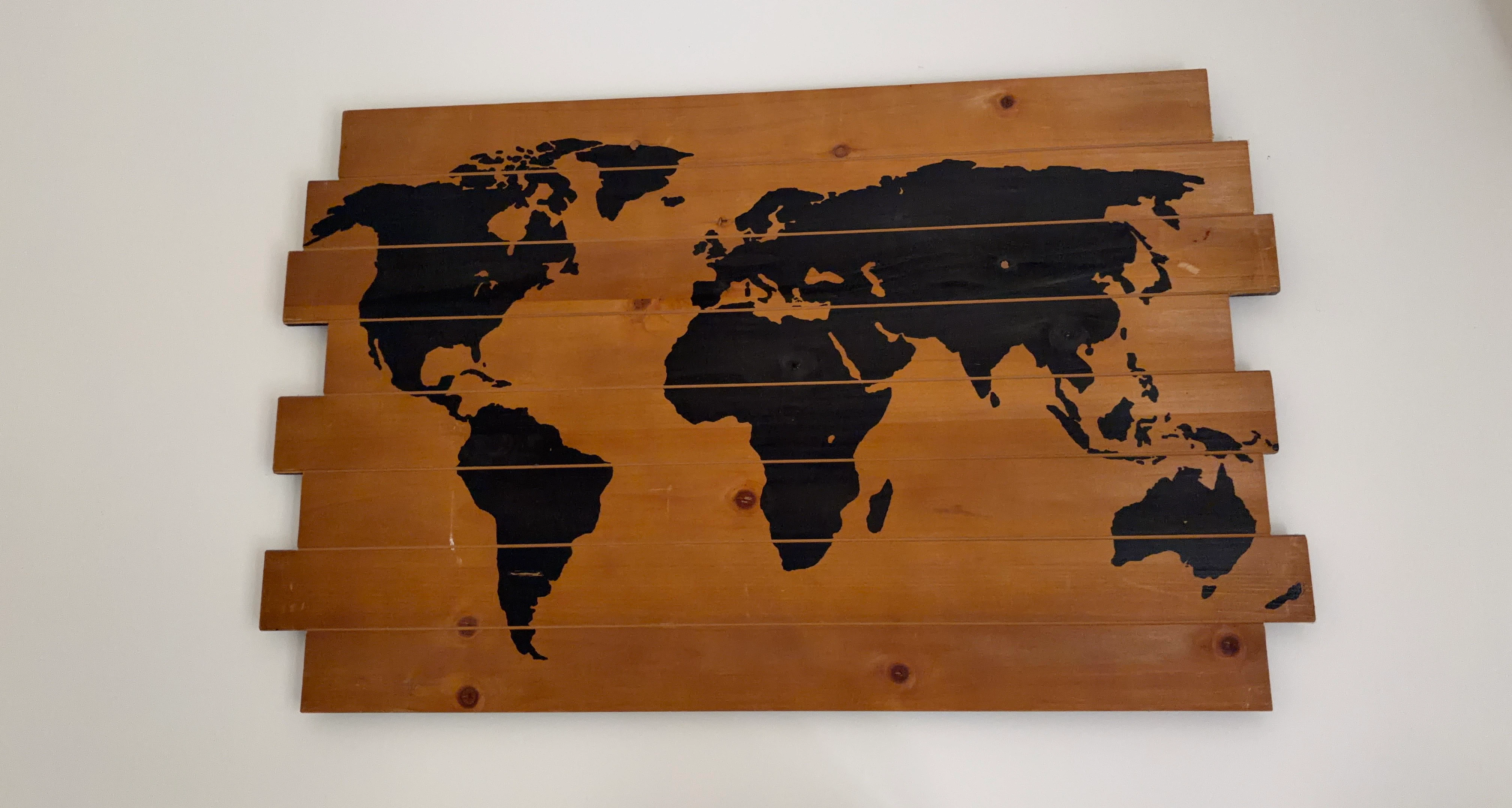 Wooden Plank World Map Wall Decor