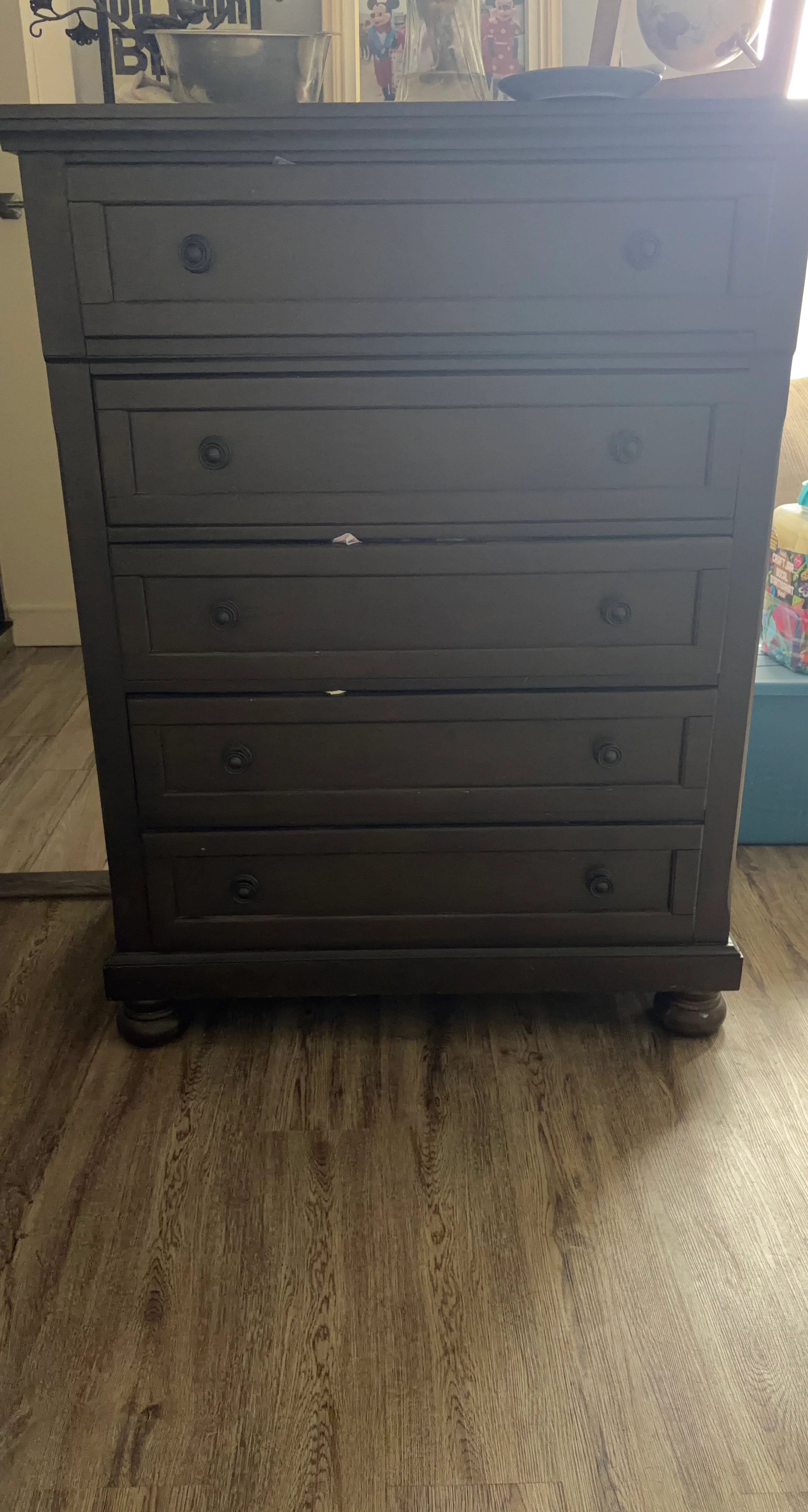 Dark Brown Wooden Five-Drawer Dresser