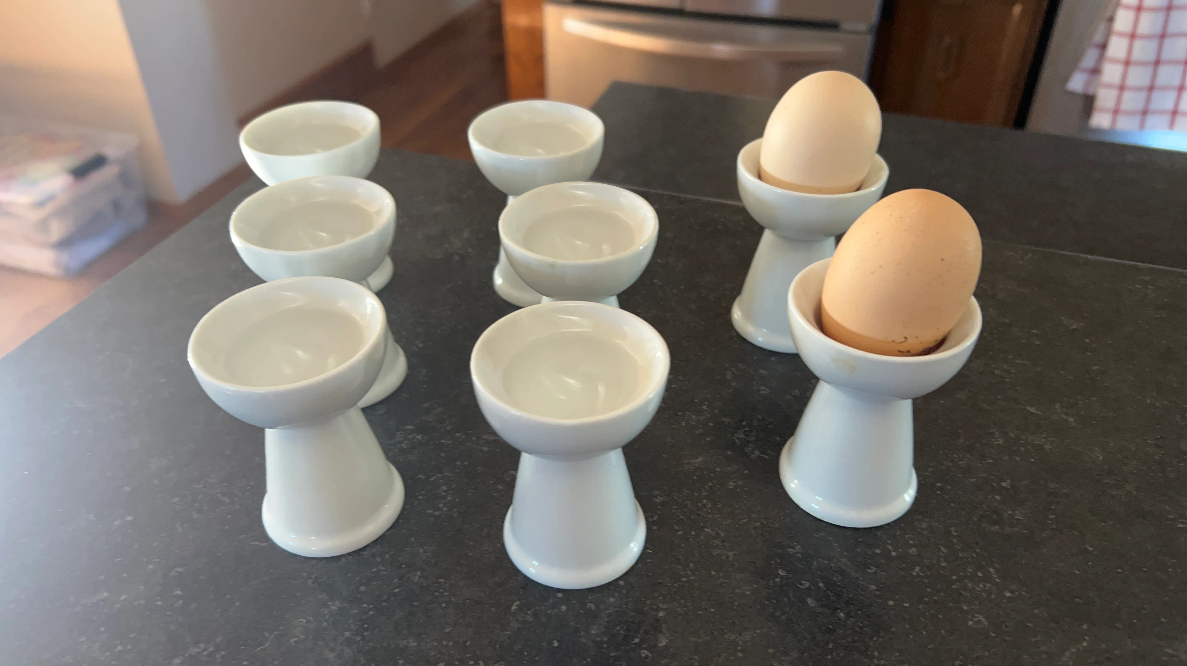 Set of 8 White Ceramic Egg Cups