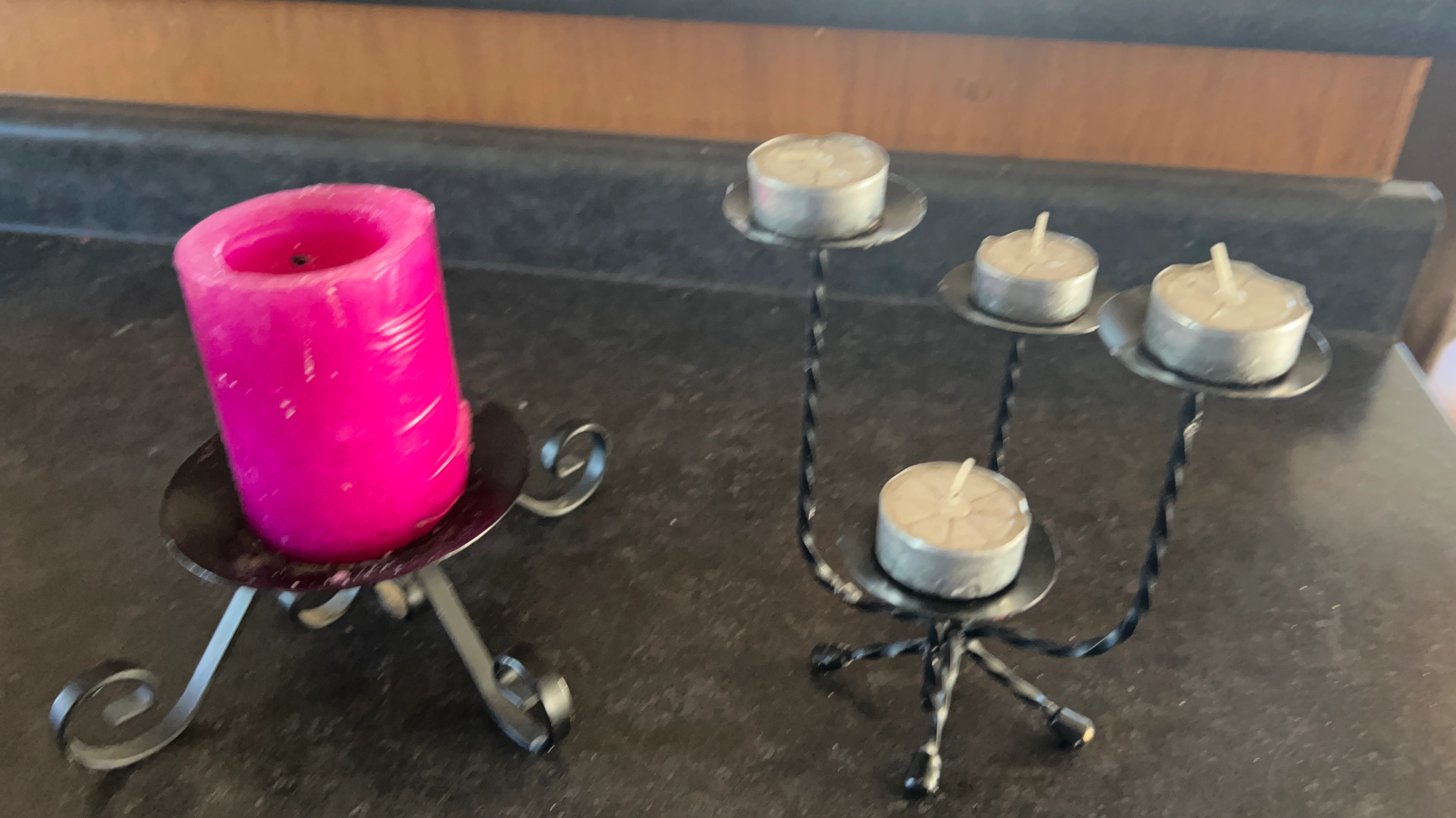 Set of Two Black Metal Candle Holders