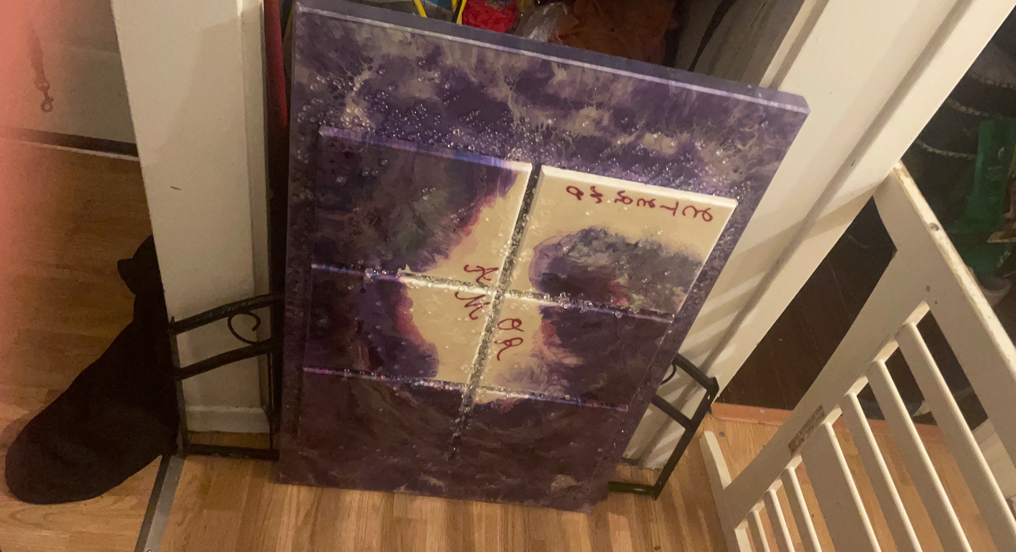 Abstract Purple Acrylic Pour Canvas Art