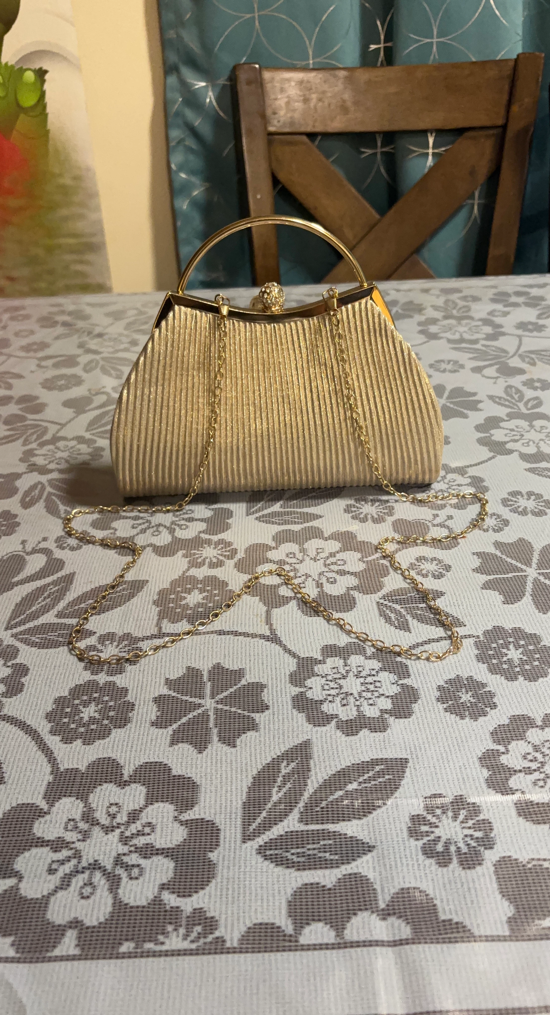 Gold Pleated Evening Clutch Bag