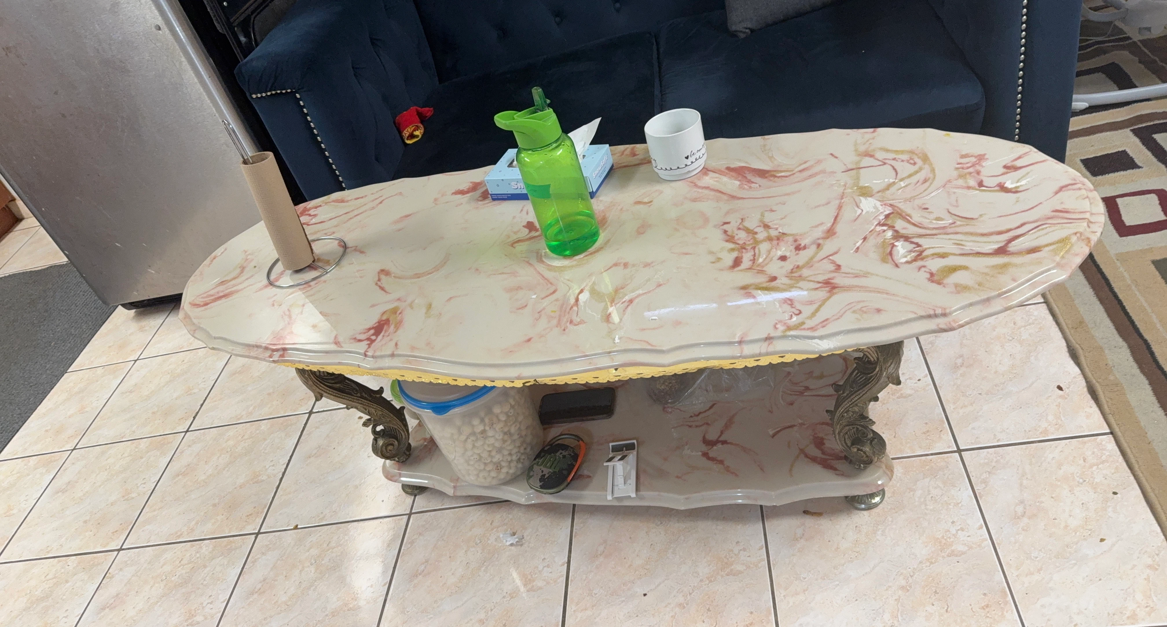 Oval Faux Marble Coffee Table