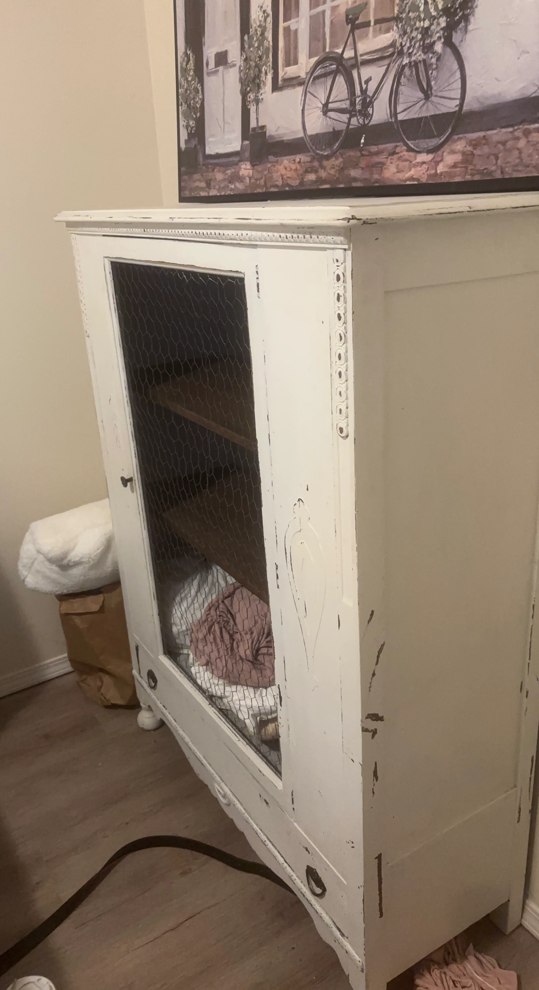 Distressed White Farmhouse Cabinet