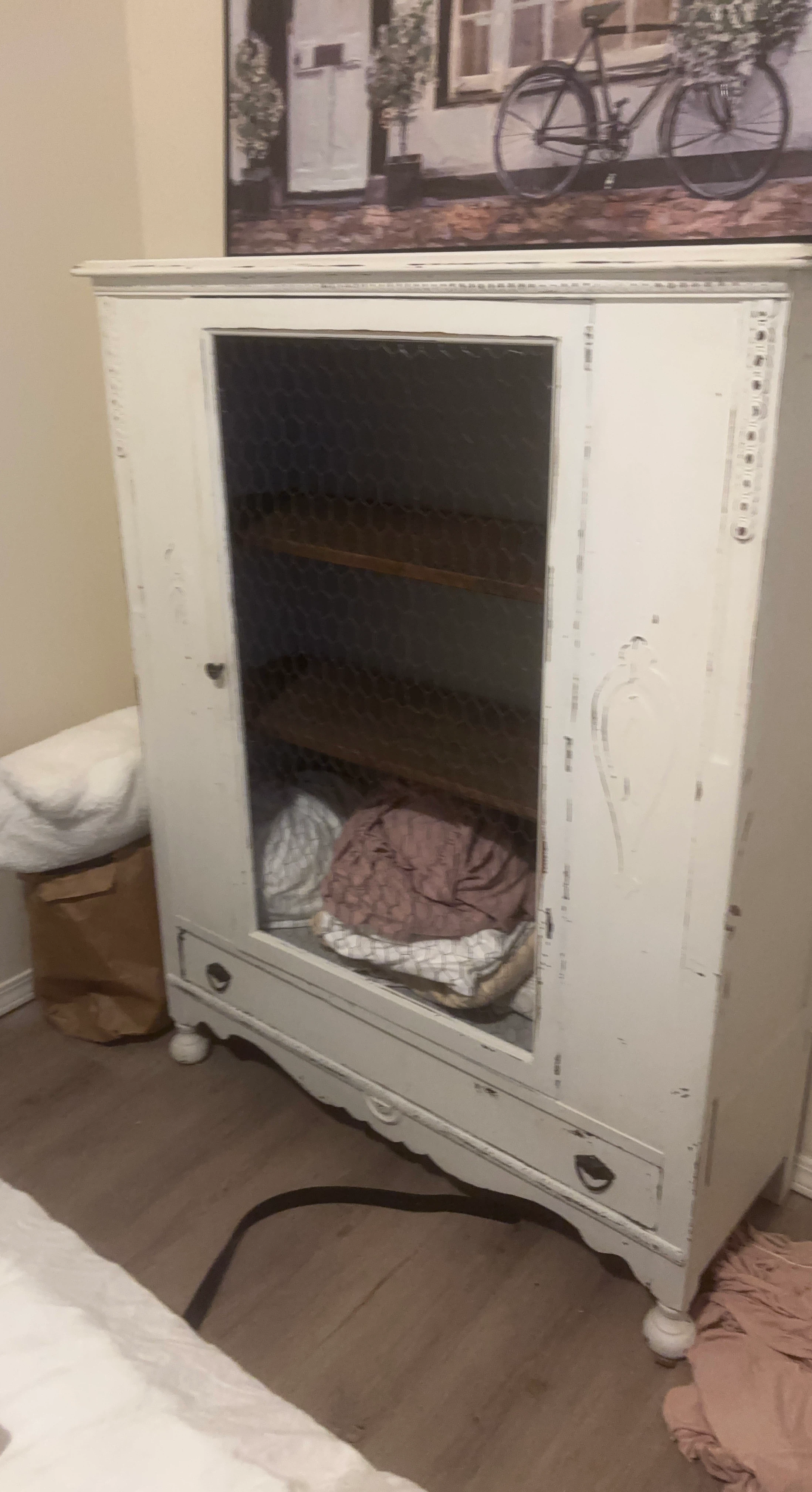 Distressed White Farmhouse Cabinet