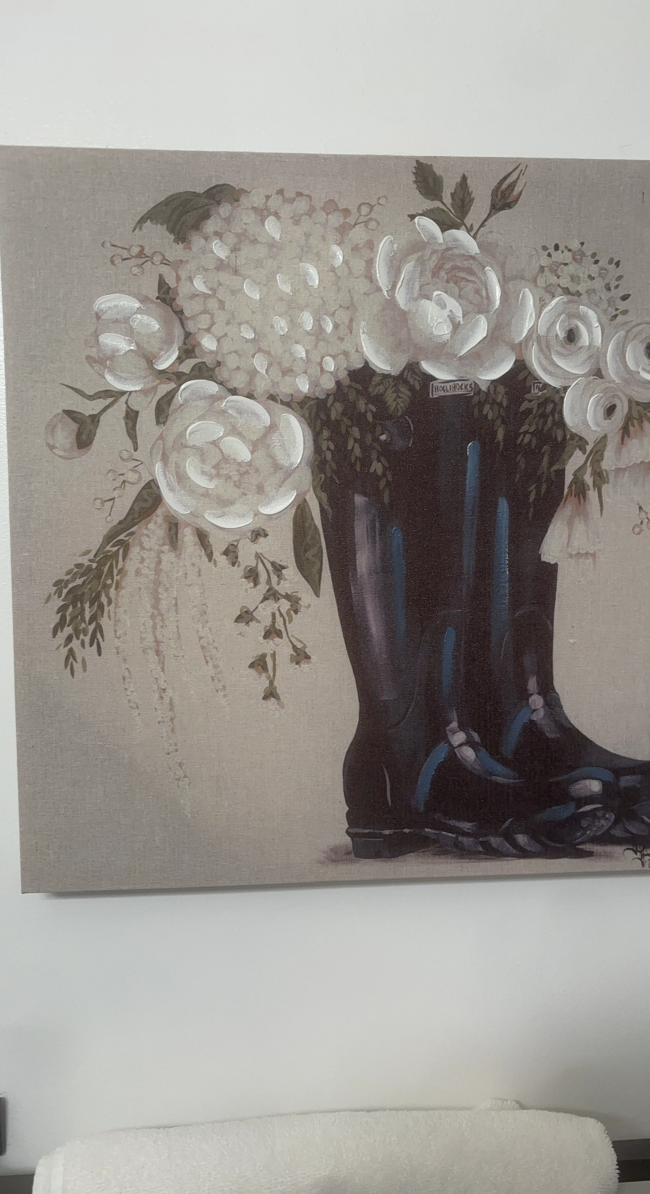Canvas wall art with flowers in boots