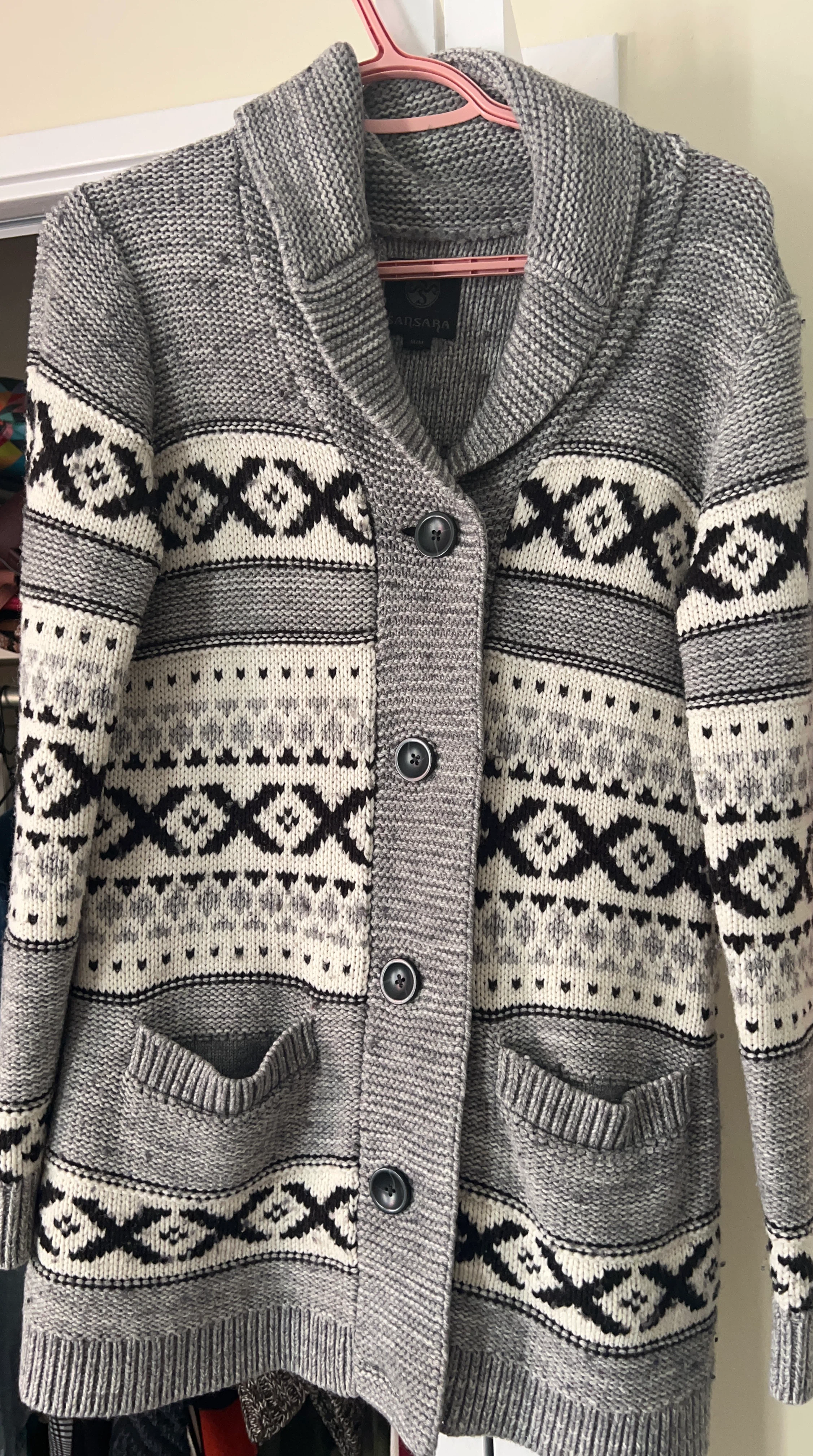 Sansara Grey Fair Isle Cardigan