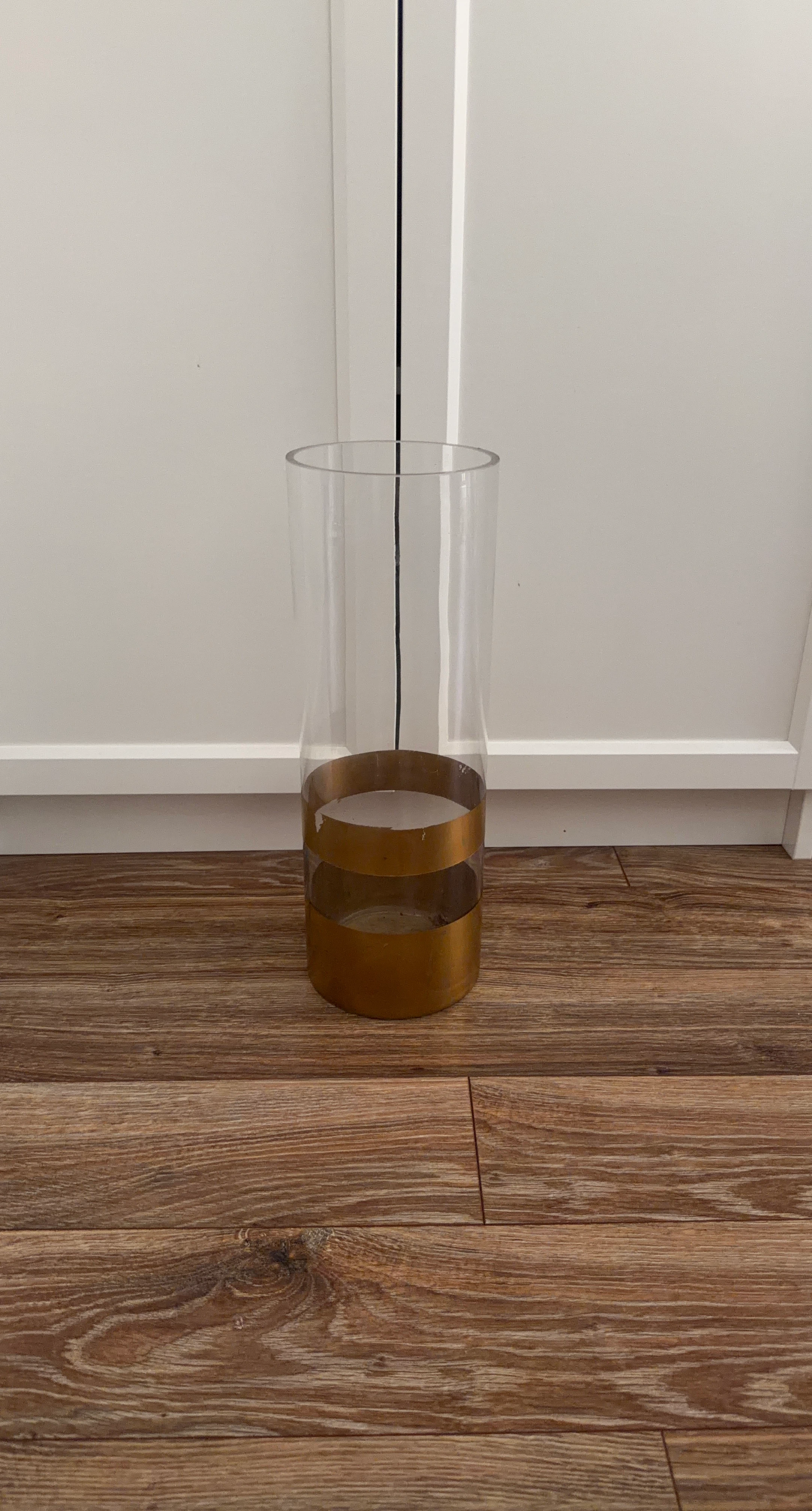 Clear Glass Cylinder Vase with Gold Detail
