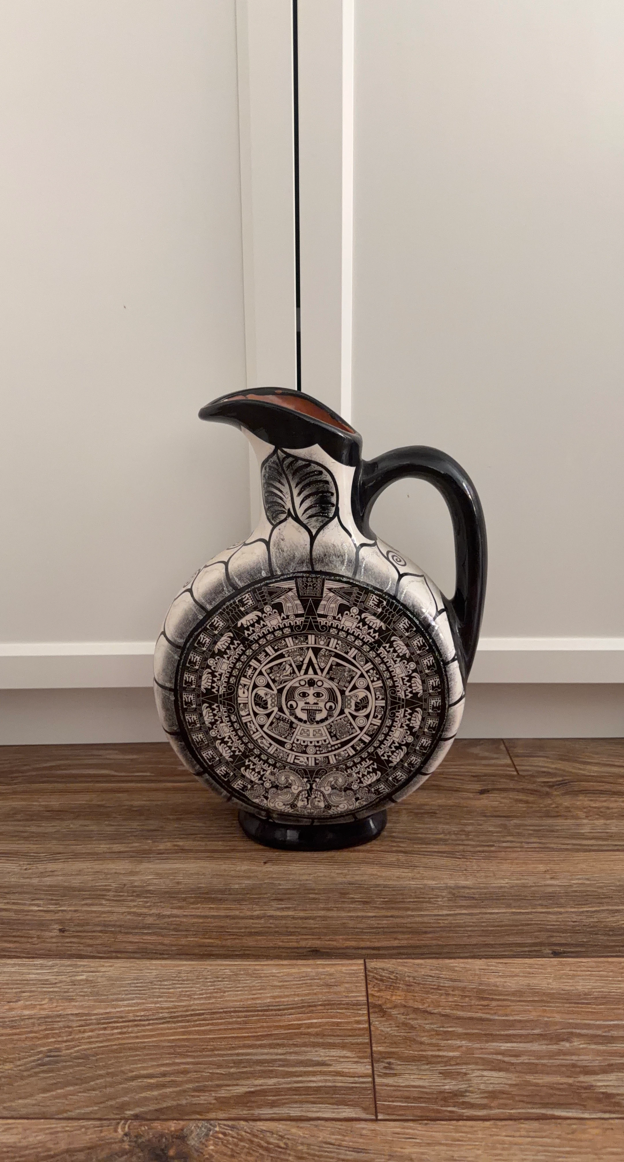 Mexican Aztec Calendar Ceramic Pitcher