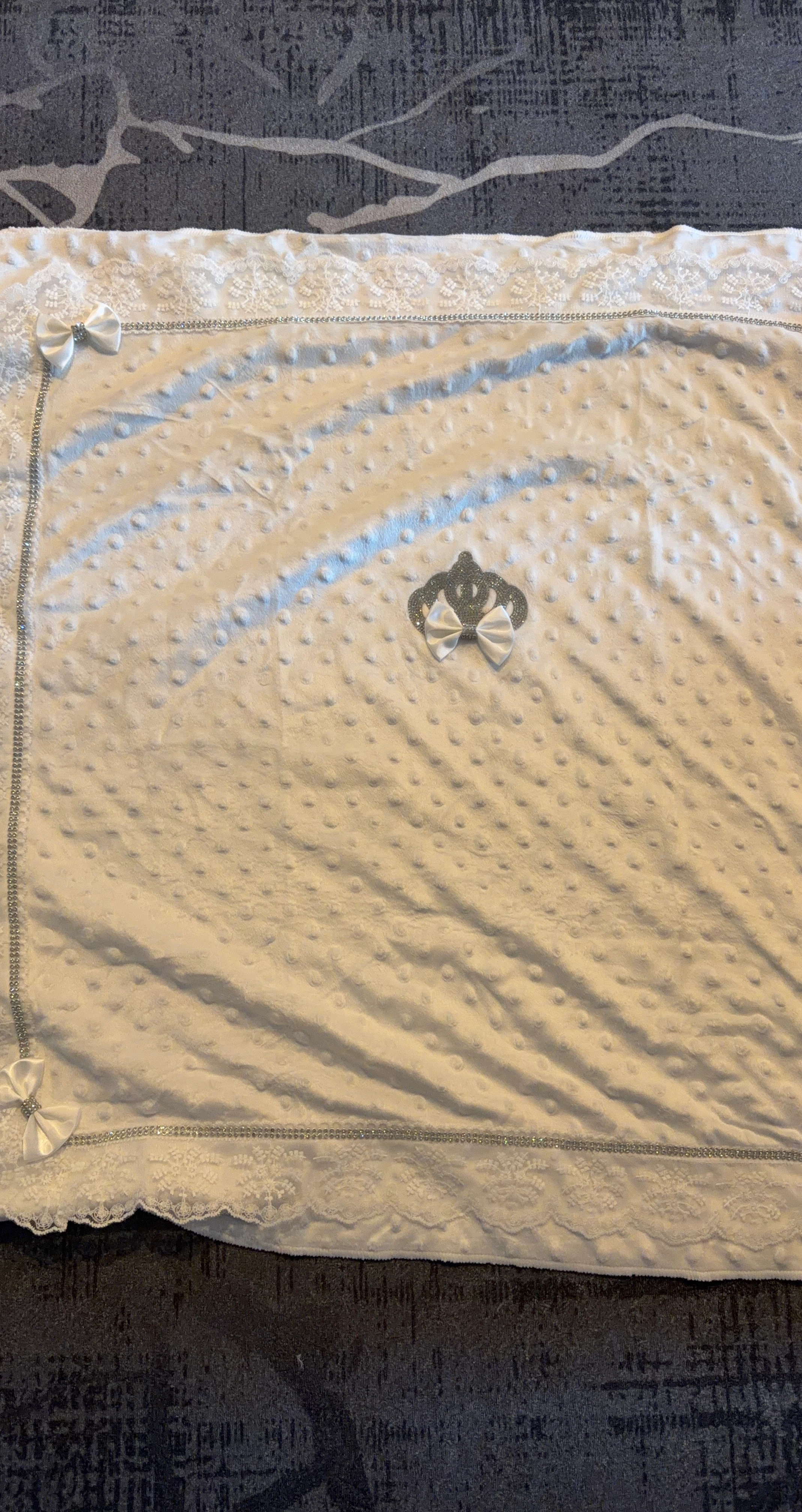 White Baby Blanket with Crown Detail