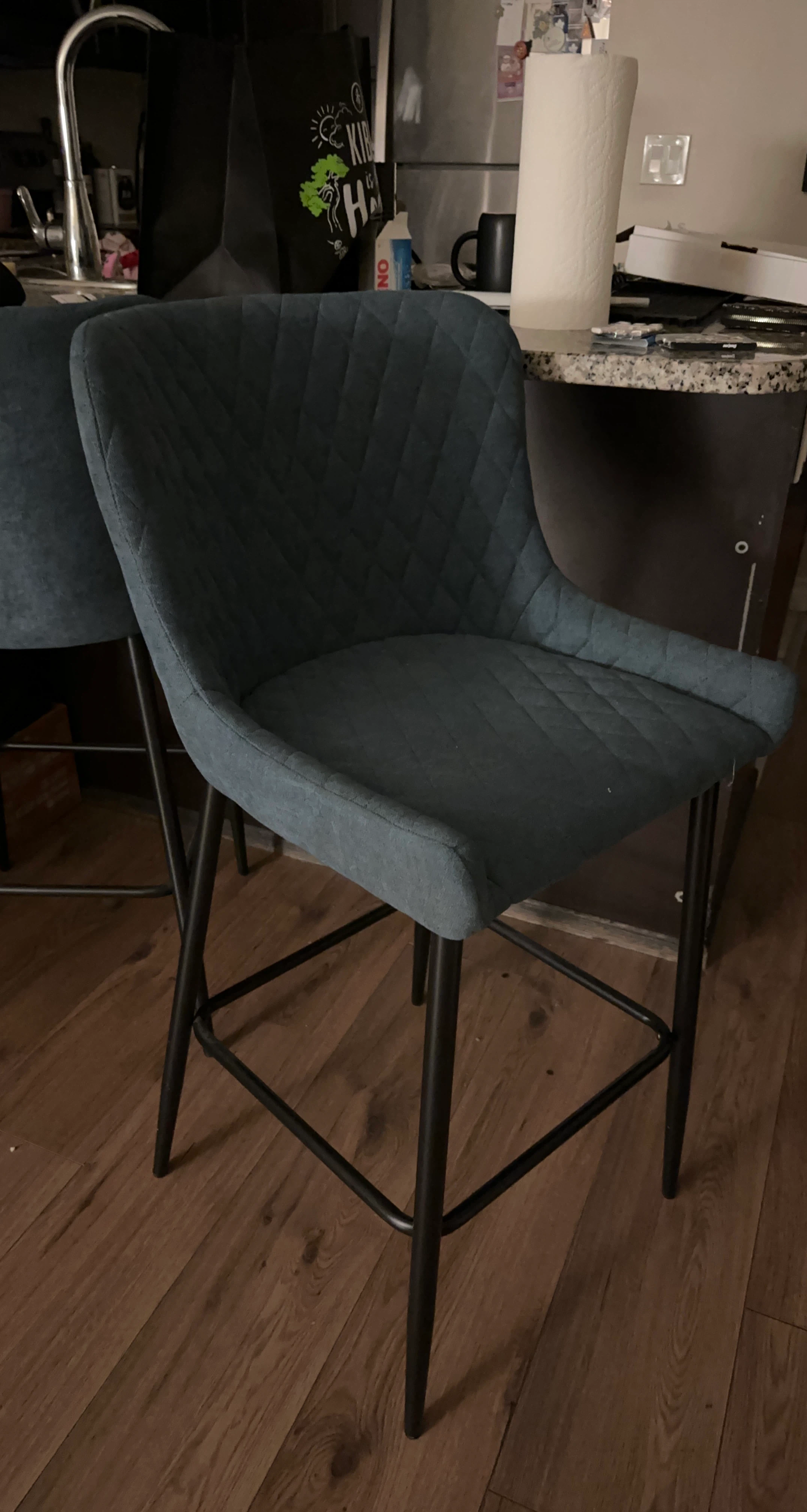 Upholstered Bar Stools – Navy Blue/Grey | Like New