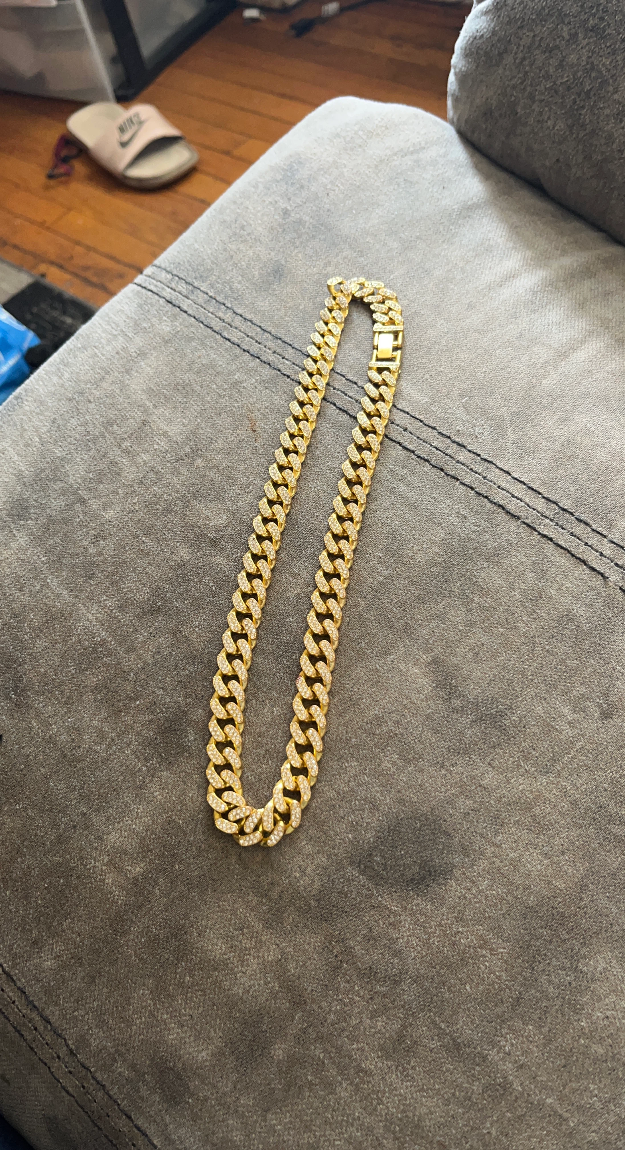 Gold Tone Rhinestone Cuban Link Necklace