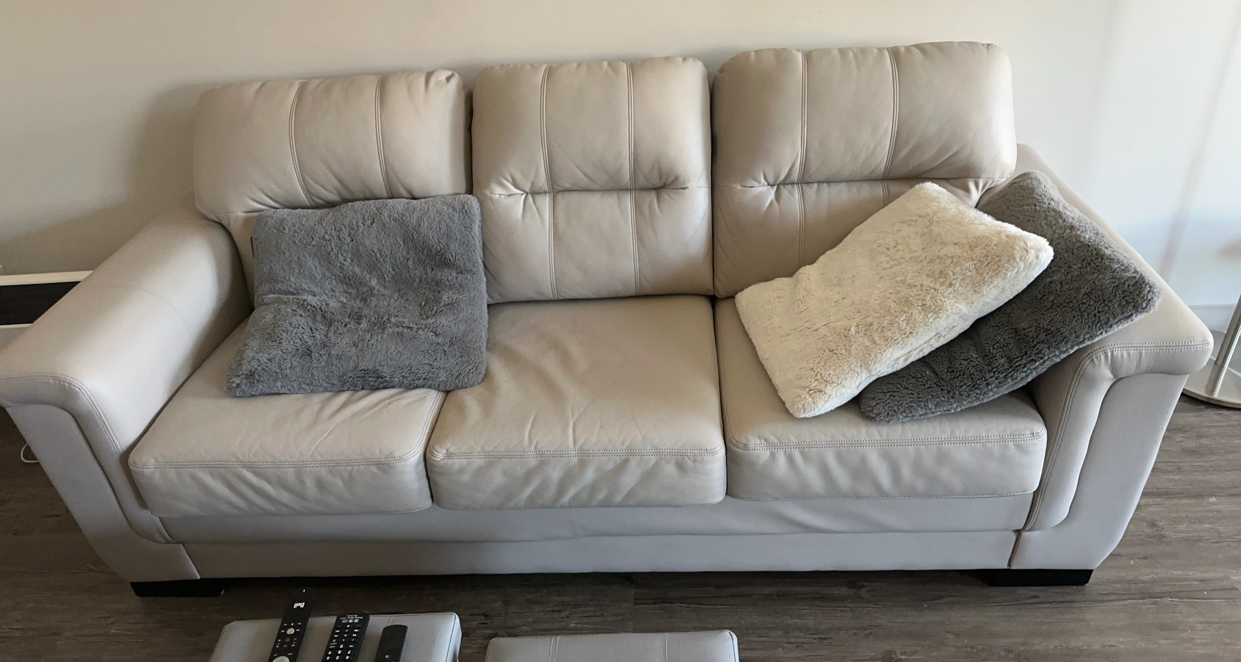 Cream Leather Three-Seater Sofa
