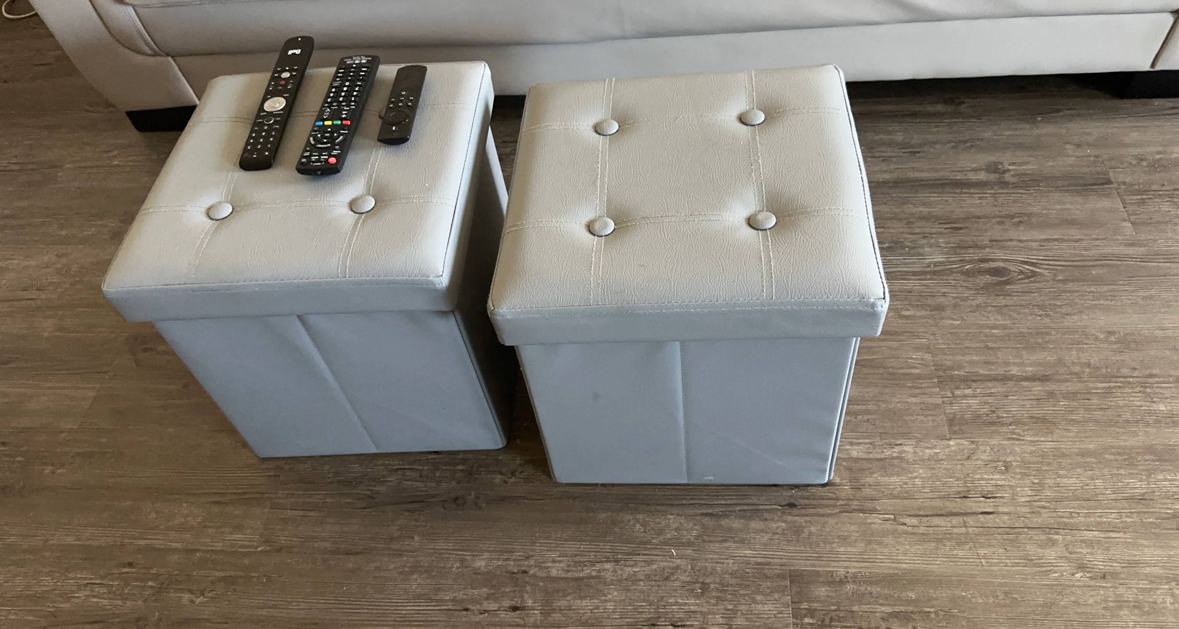 Set of Two Grey Storage Ottomans