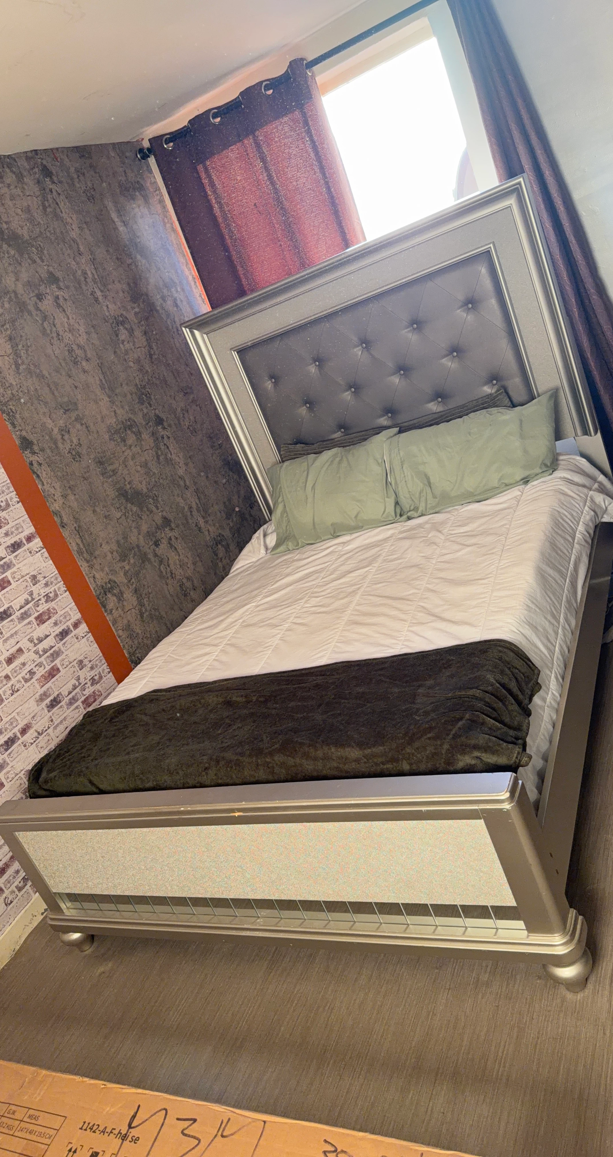 Silver Upholstered Queen Bed Frame