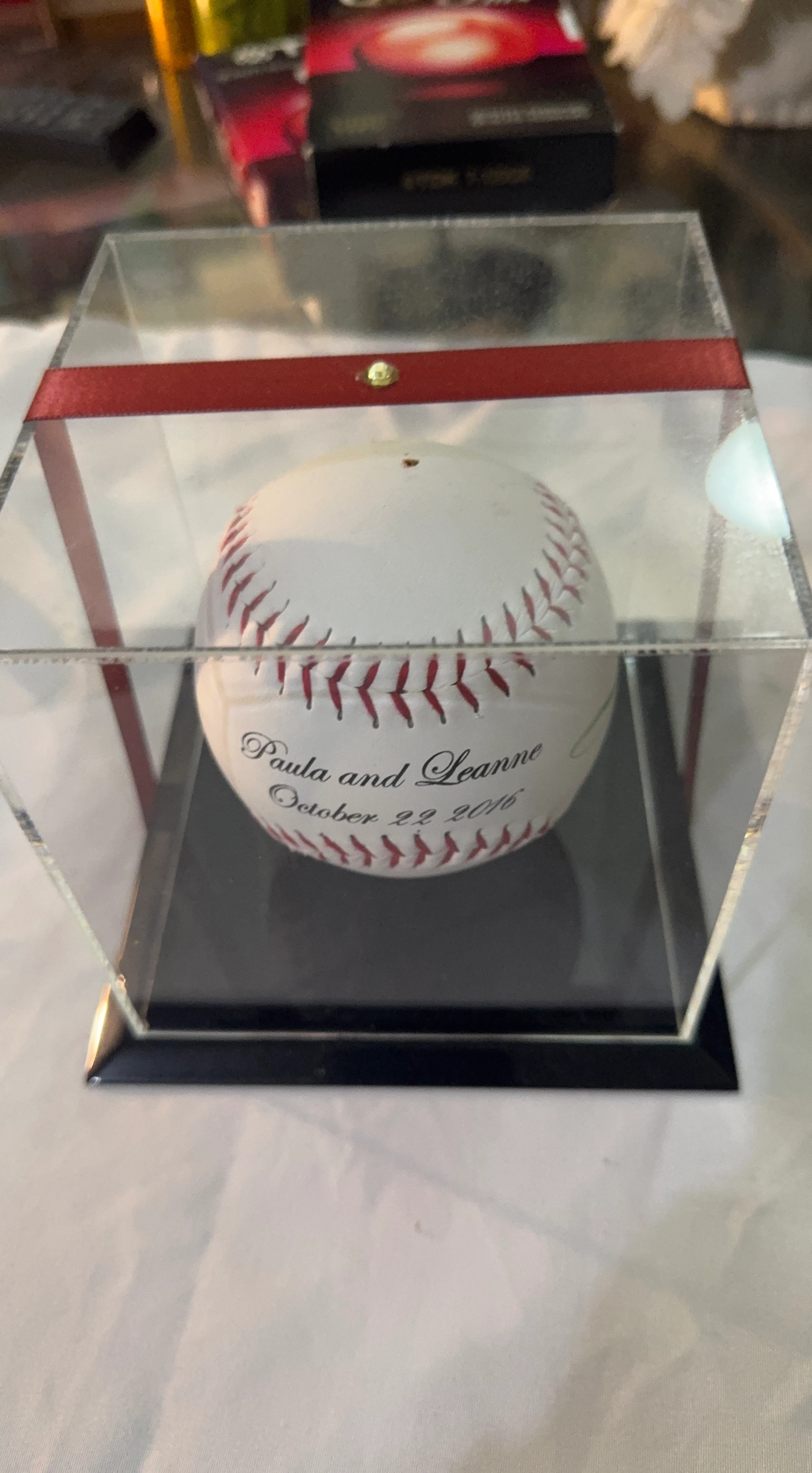 Customized commemorative baseball with display case