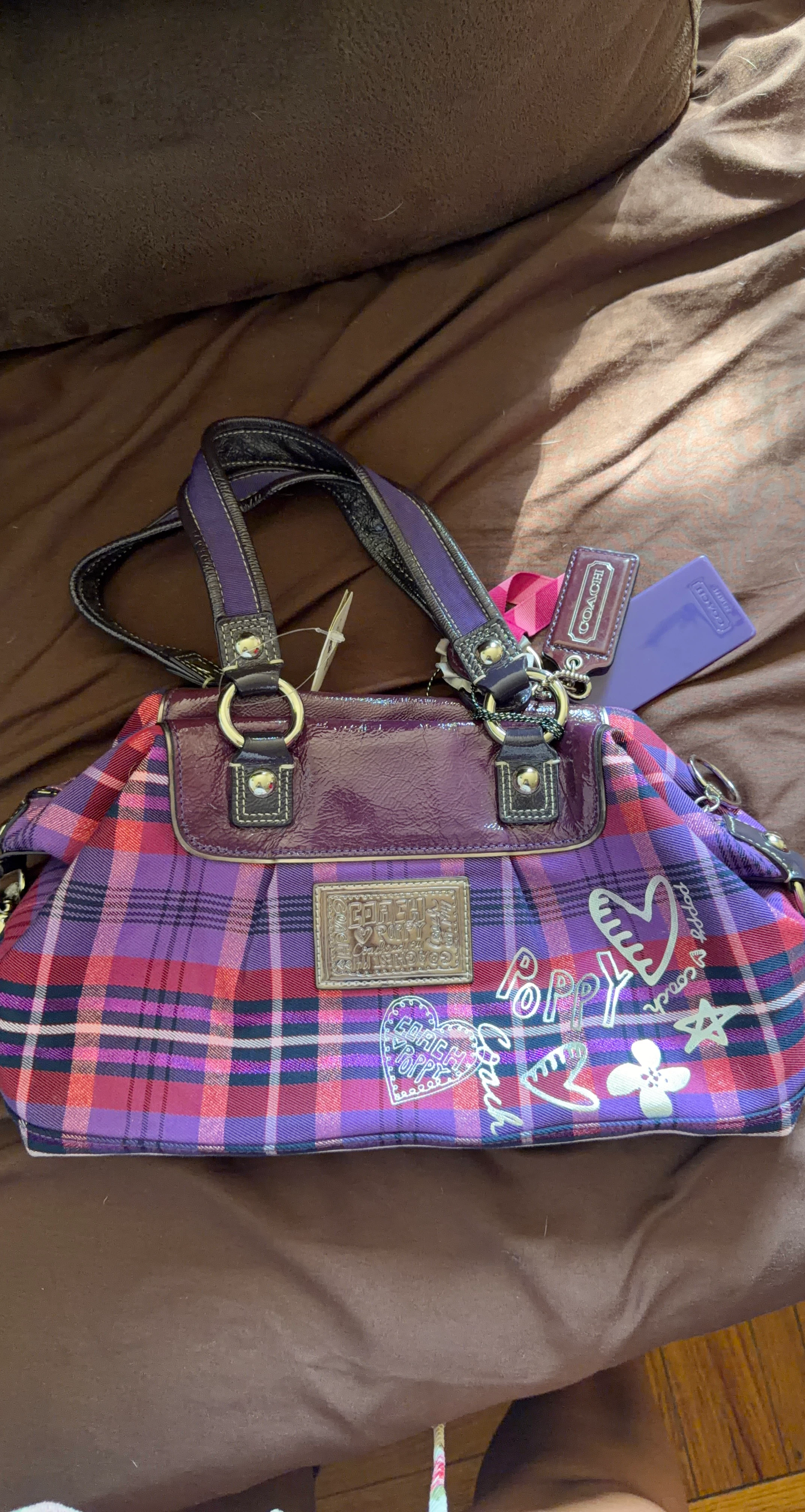 Coach Poppy Plaid Tote Bag