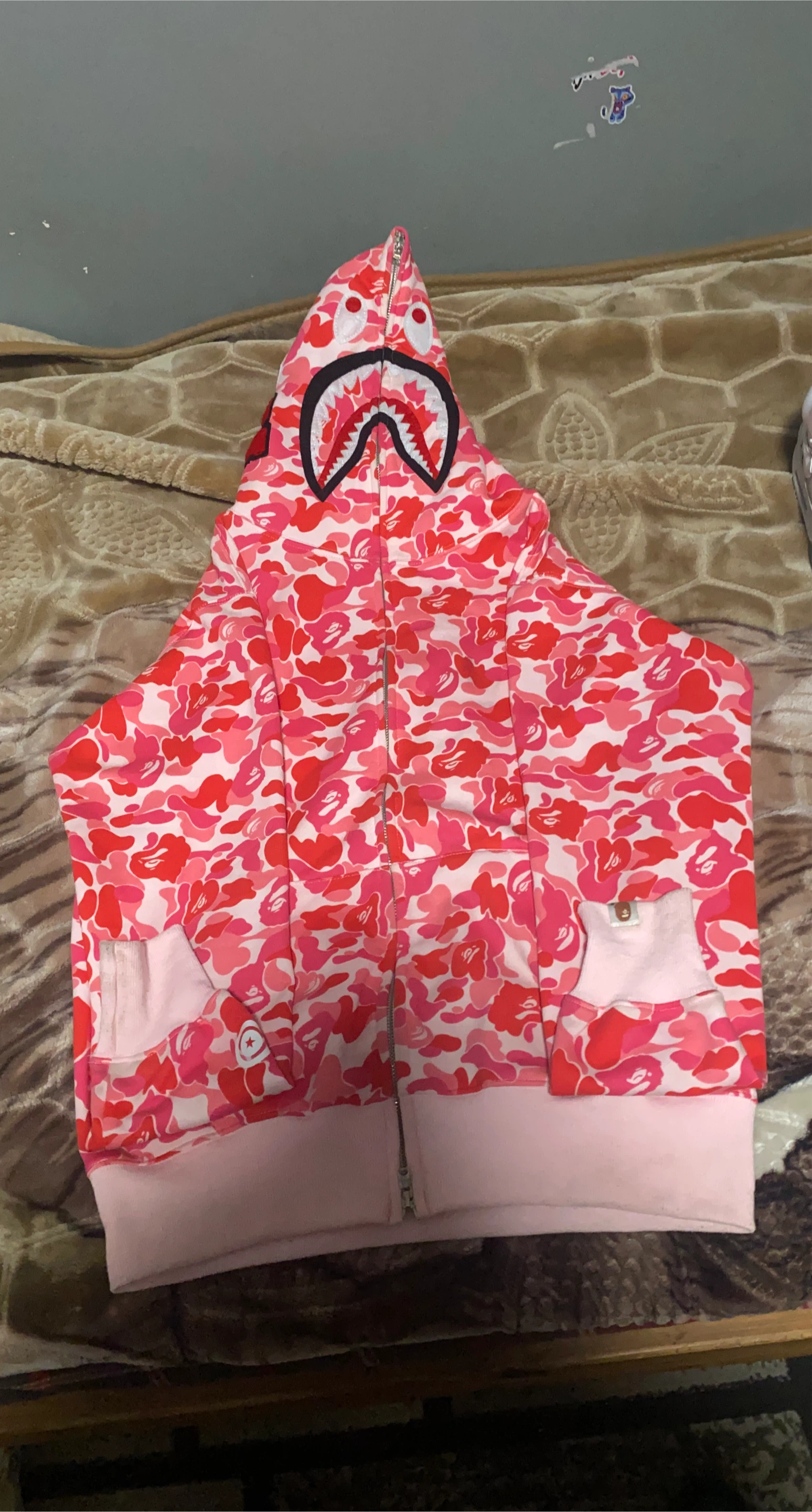 A Bathing Ape Pink Camo Shark Full Zip Hoodie