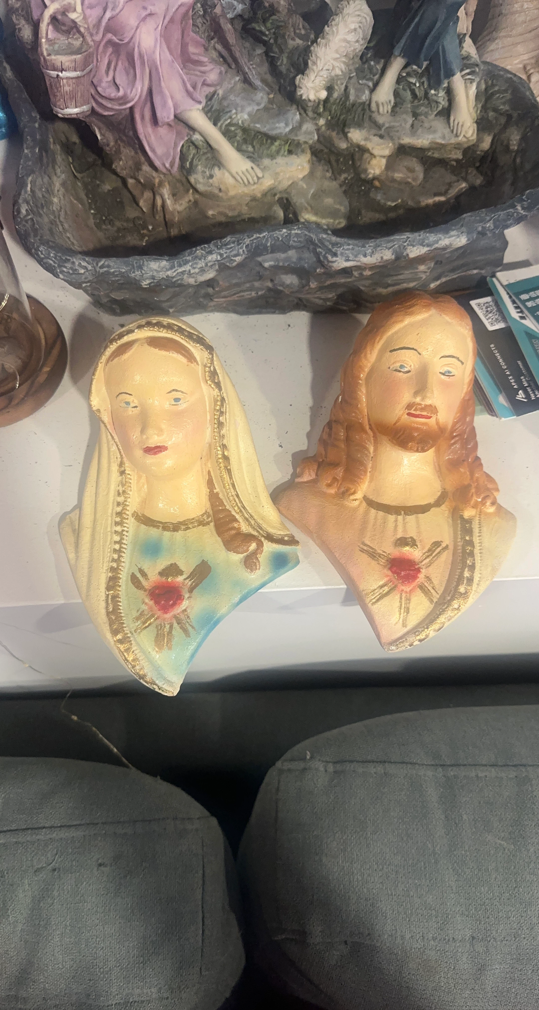 Vintage Wall Mount Busts of Jesus and Mary