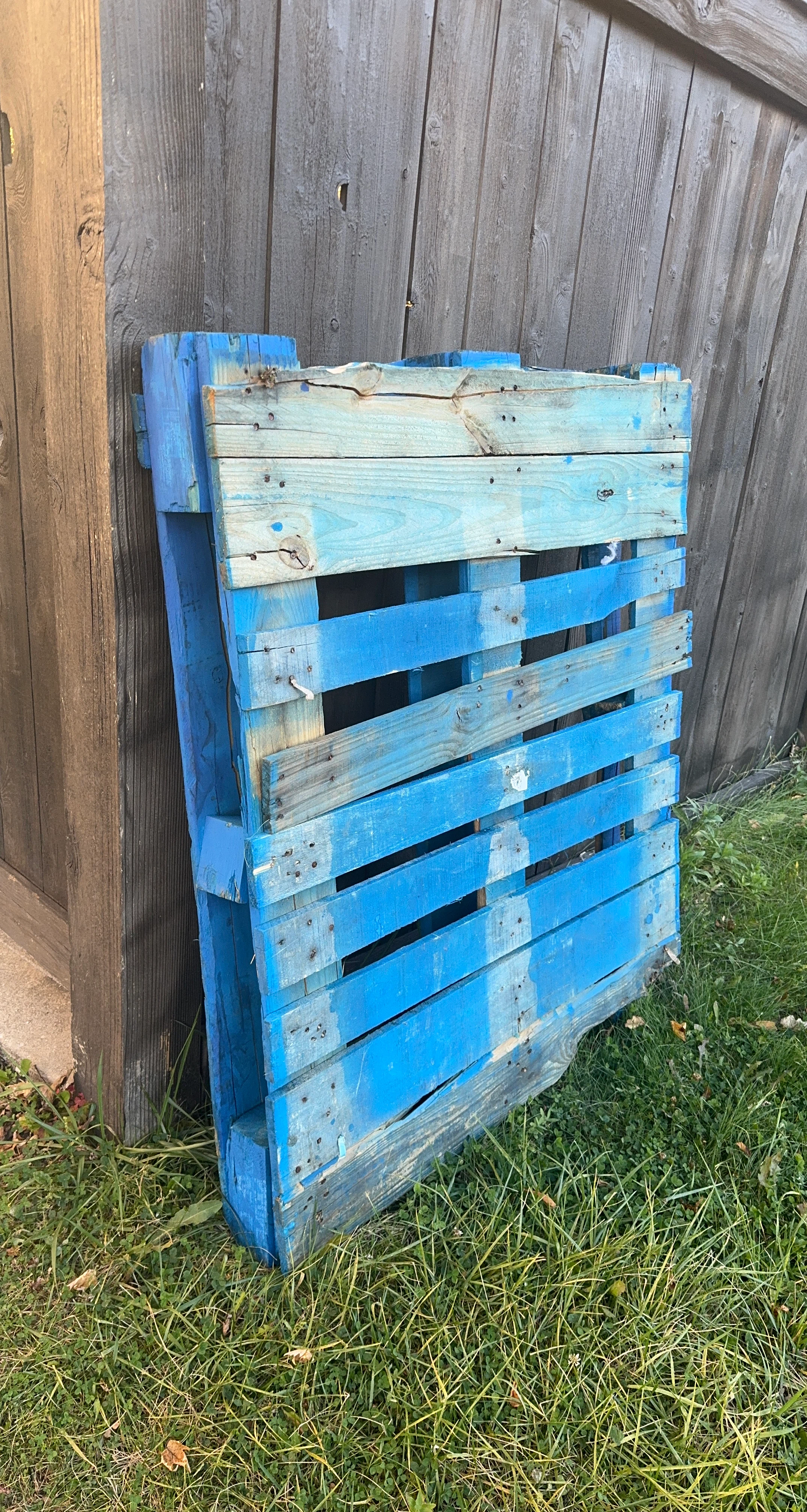 Blue wooden shipping pallet