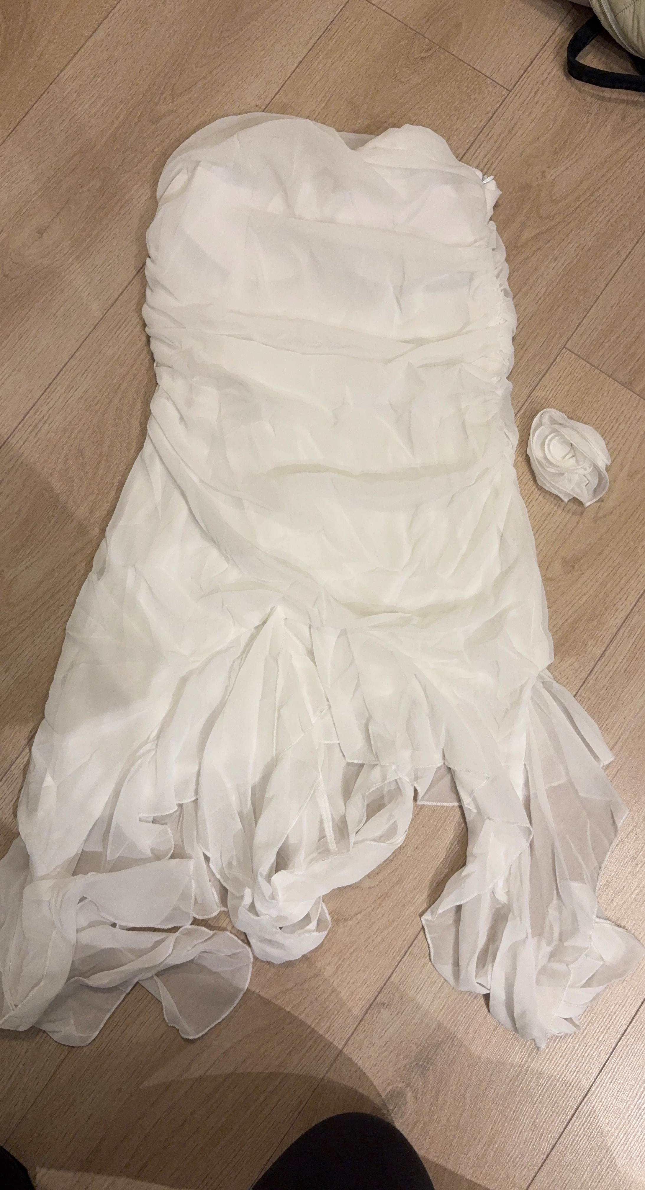White Padded Ruched Chiffon Dress