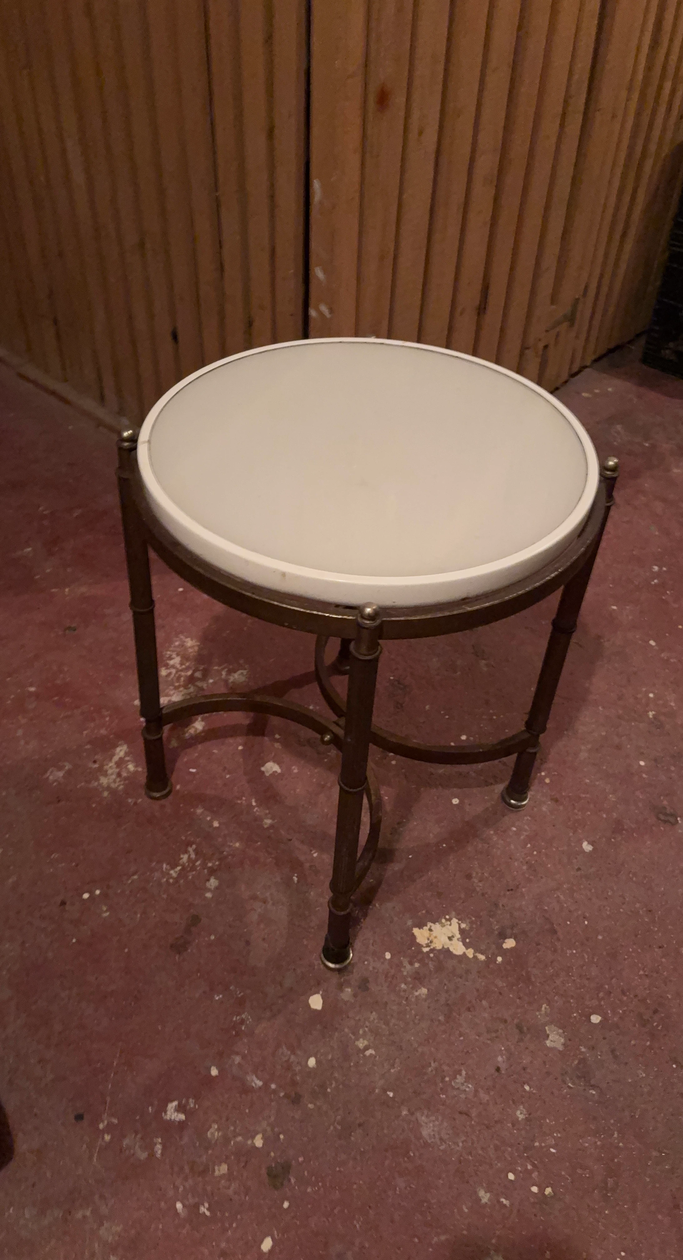 Vintage Brass Side Table with Frosted Glass Top