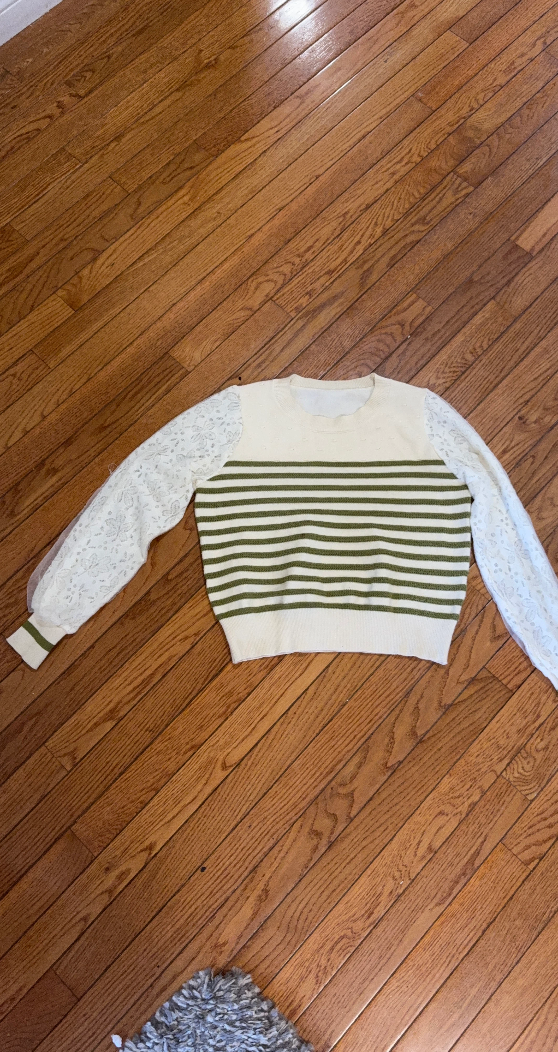 Kids Cream and green Striped Knit Sweater