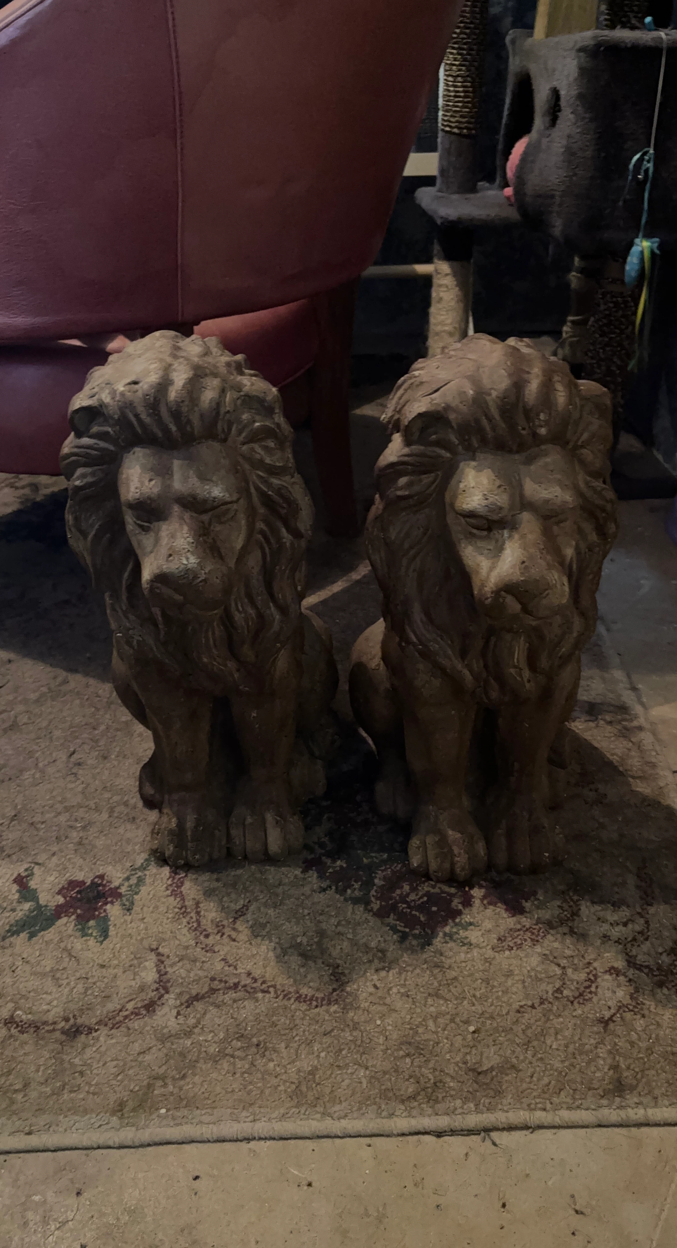 Set of Two Concrete Lion Statues