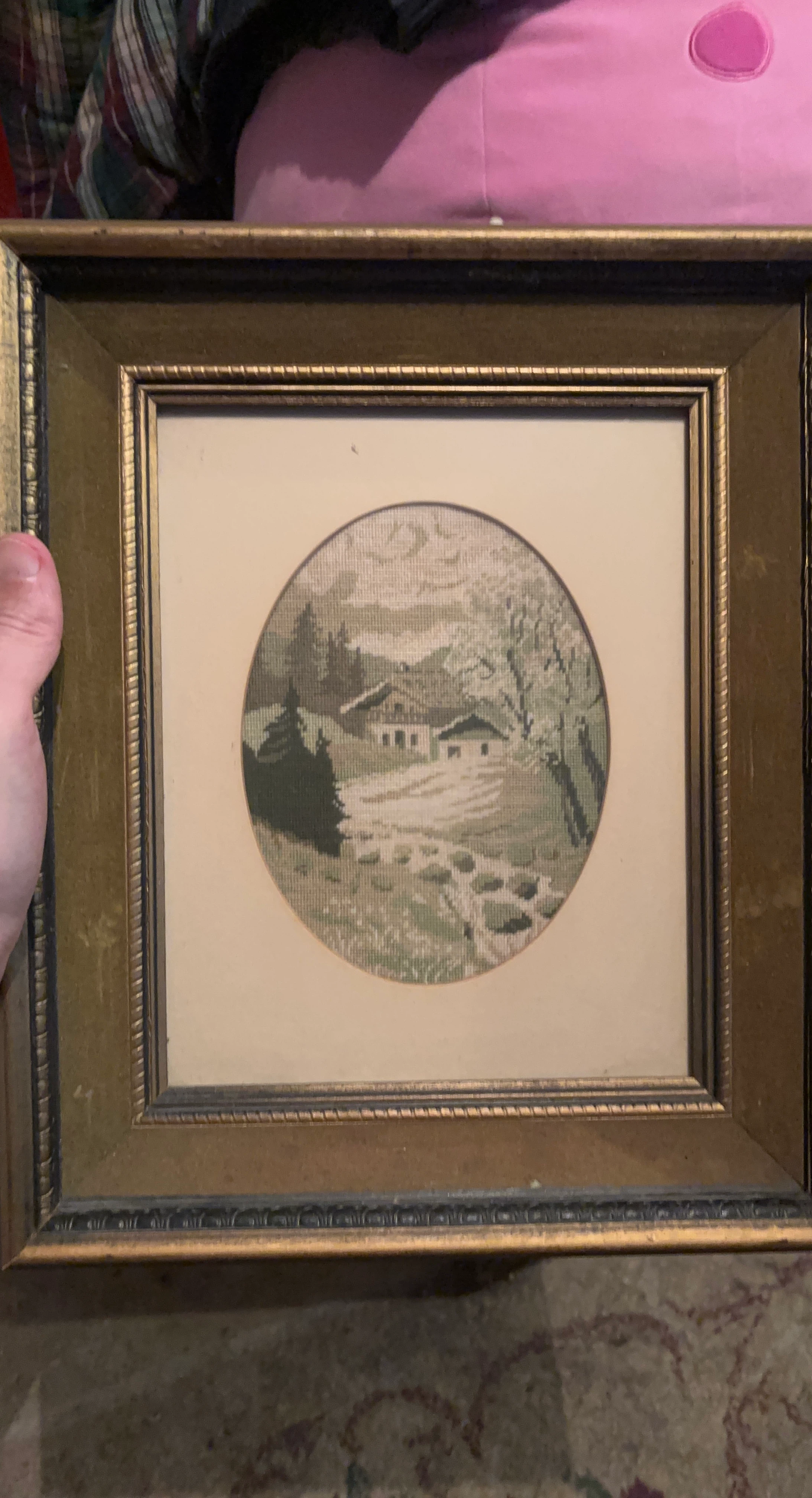 Vintage Framed Landscape Needlepoint
