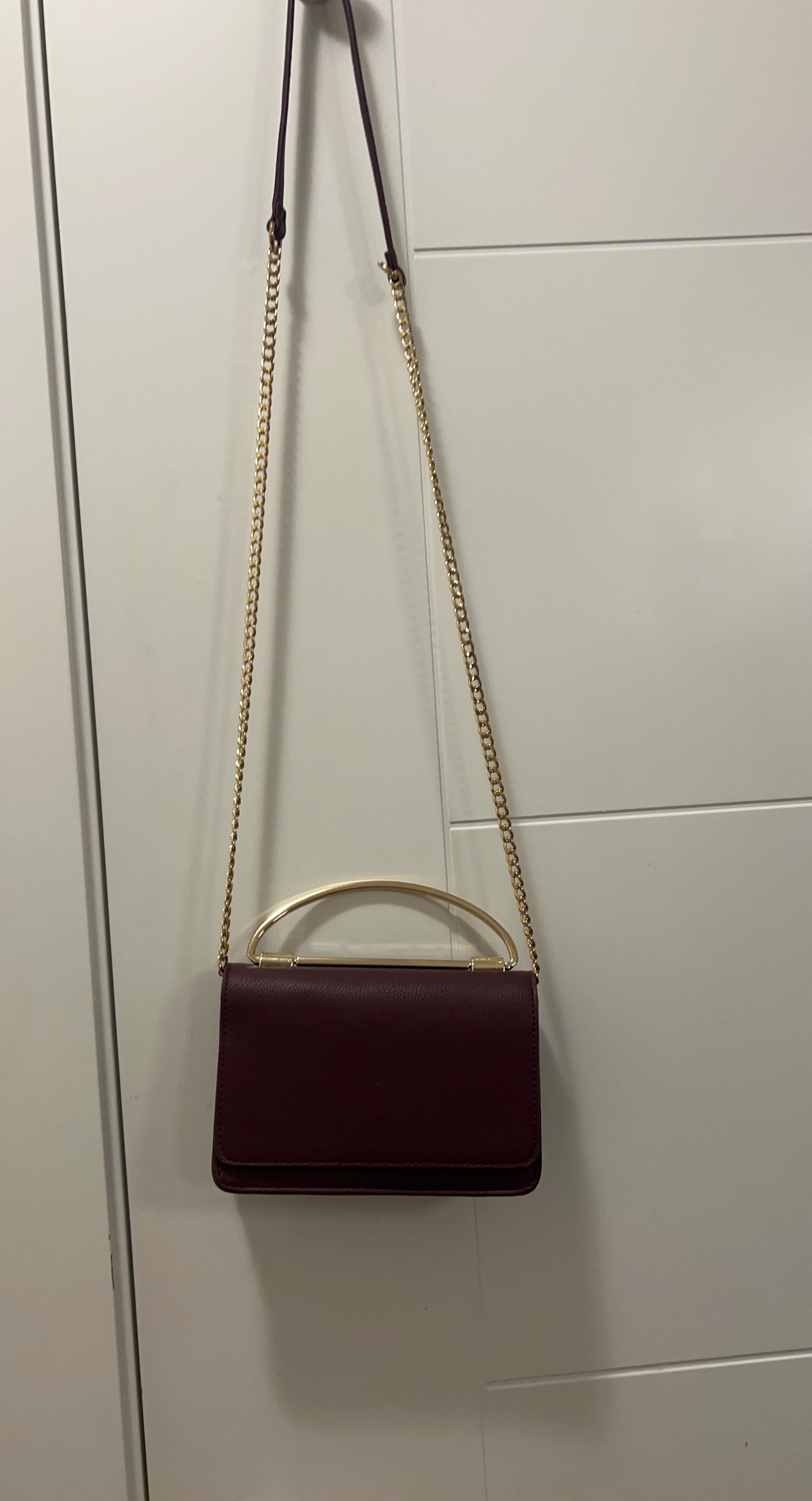 Burgundy Crossbody Bag with Gold Chain