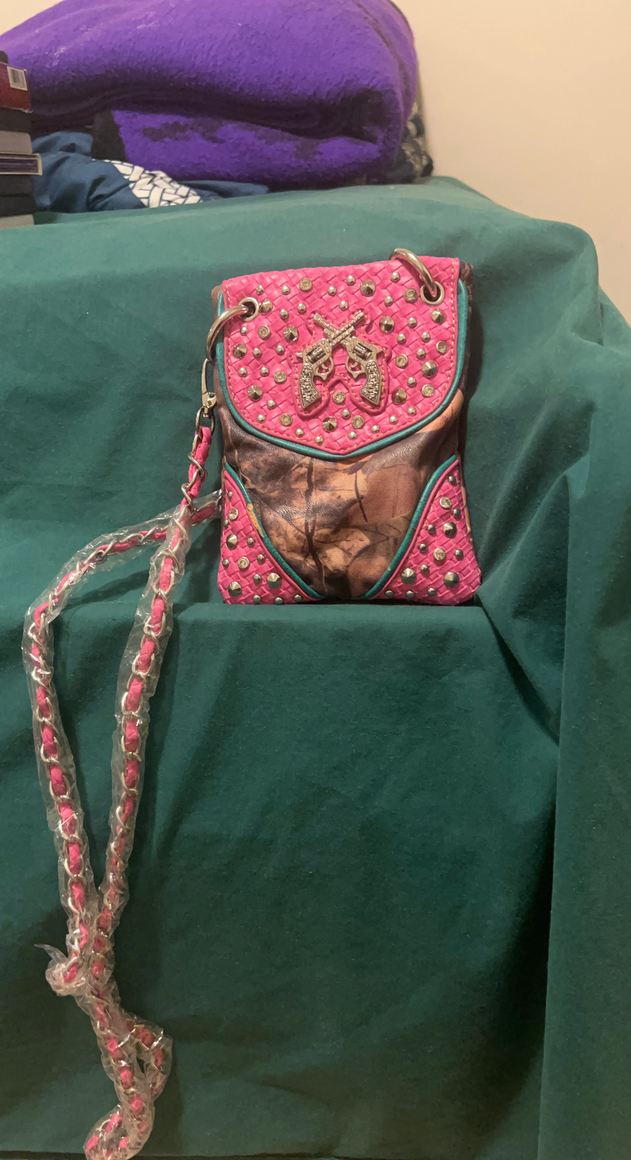 Pink Camo Rhinestone Crossbody Phone Bag