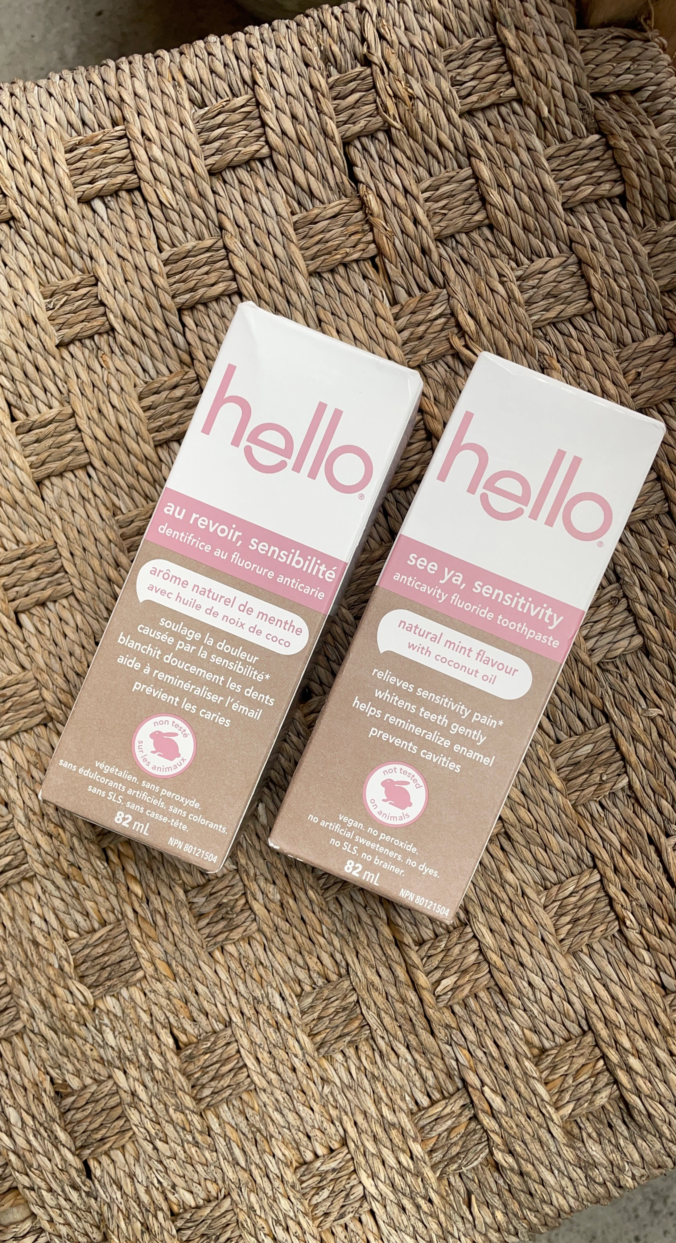 Two tubes of Hello Sensitivity Toothpaste