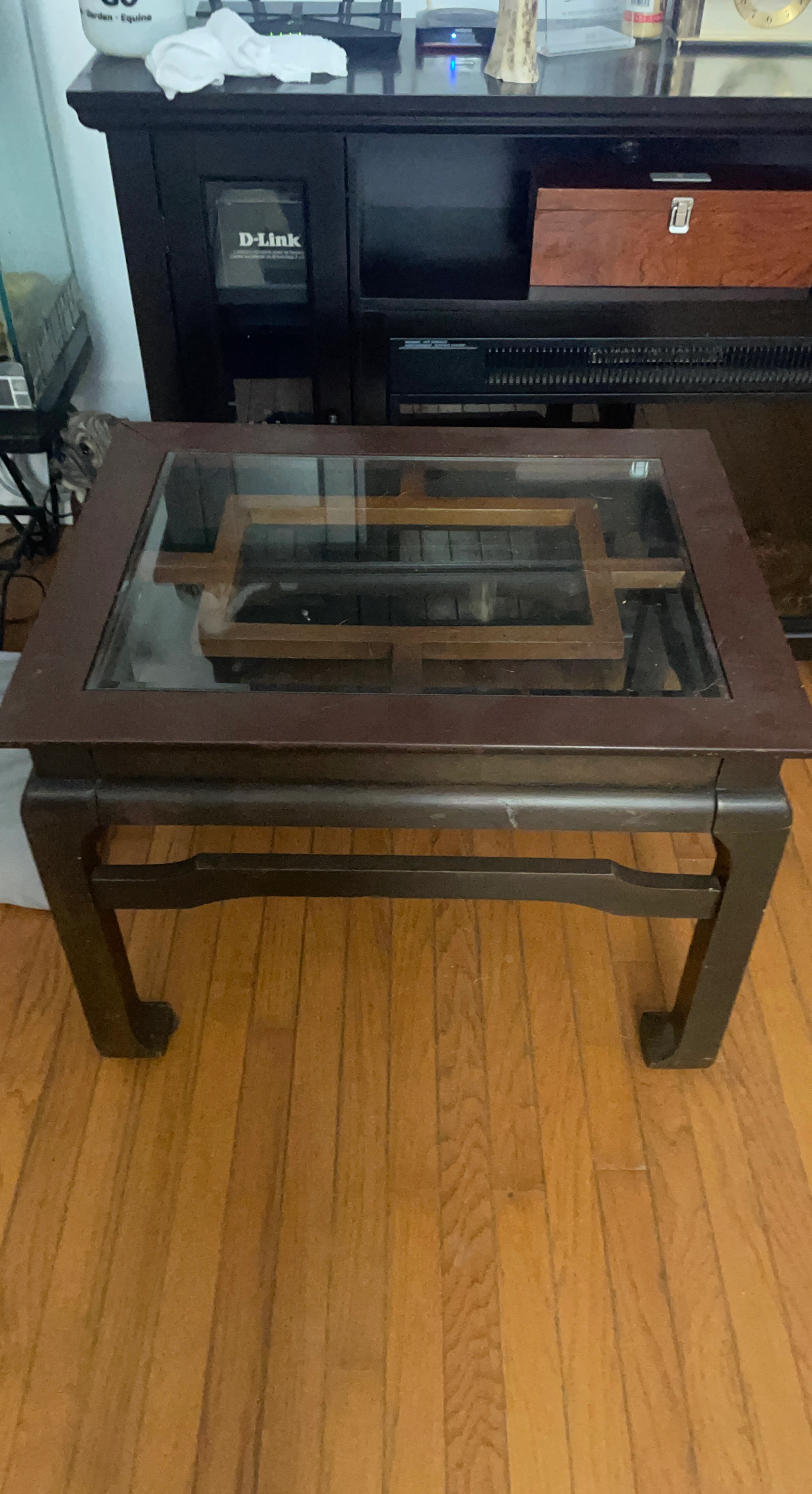 Asian-style Wood and Glass Coffee Table