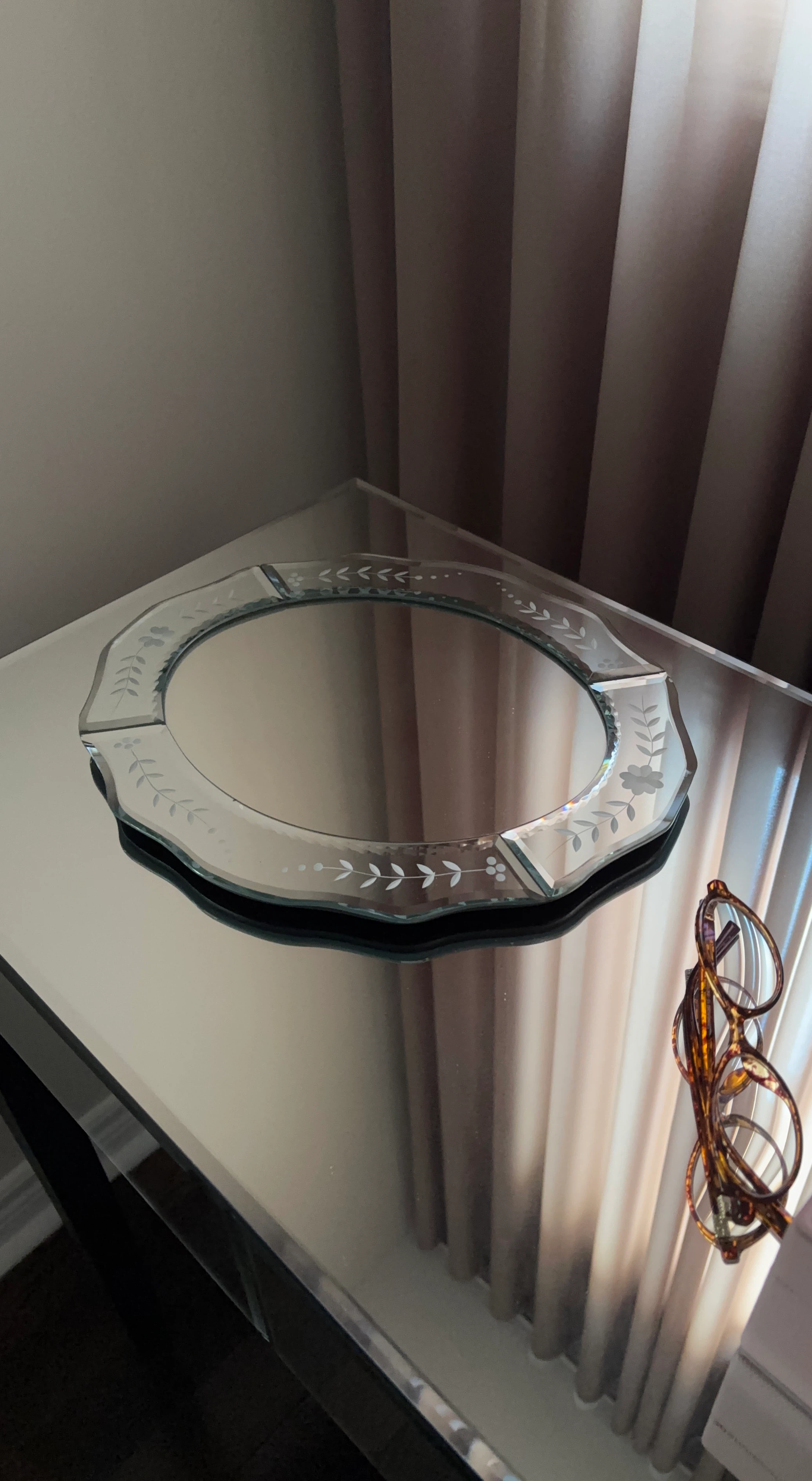 Vintage Etched Glass Mirror Vanity Tray