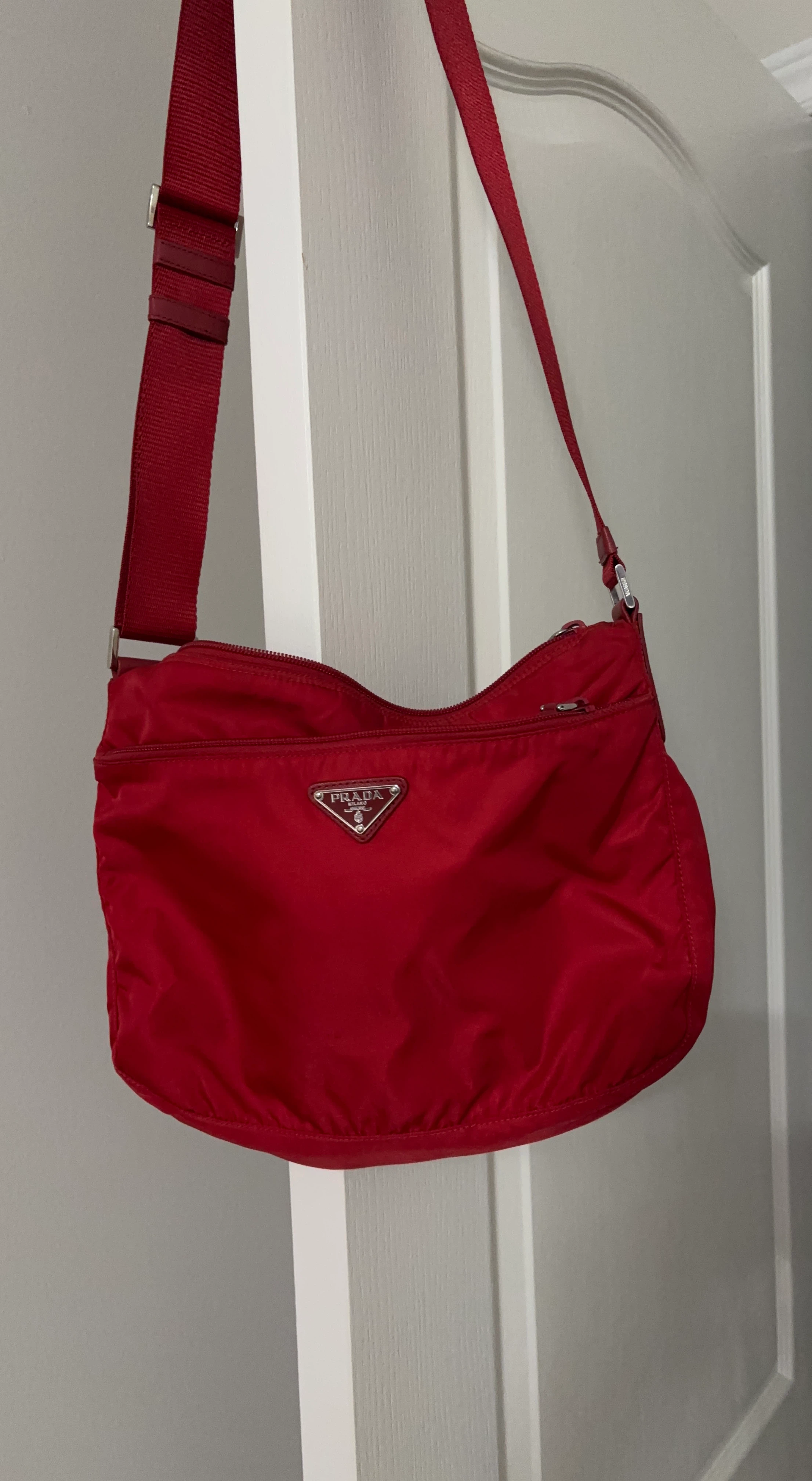 Red Prada Nylon Crossbody Bag