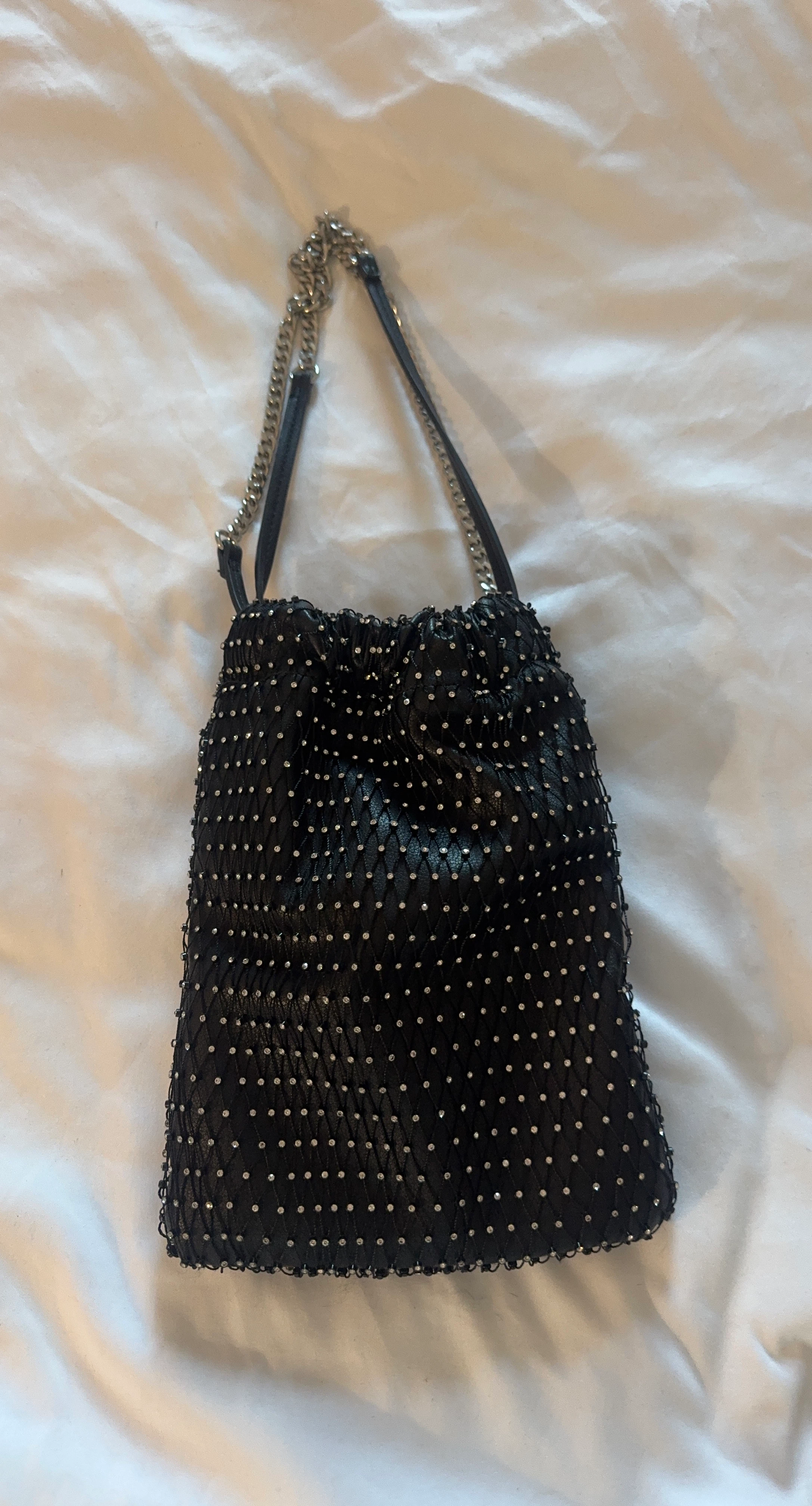 Zara Rhinestone Black Bucket Bag