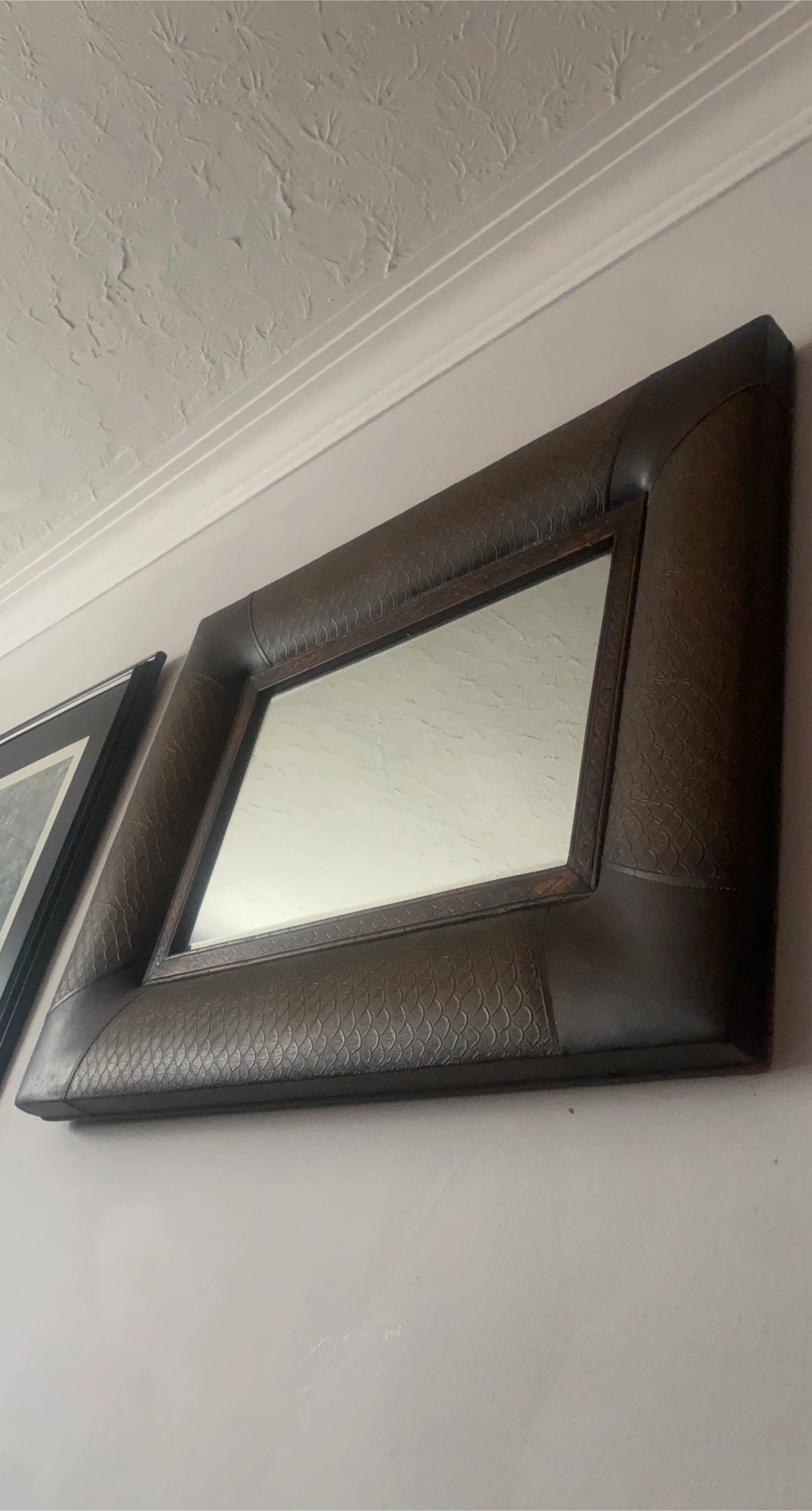 Dark Brown Textured Leather Wall Mirror