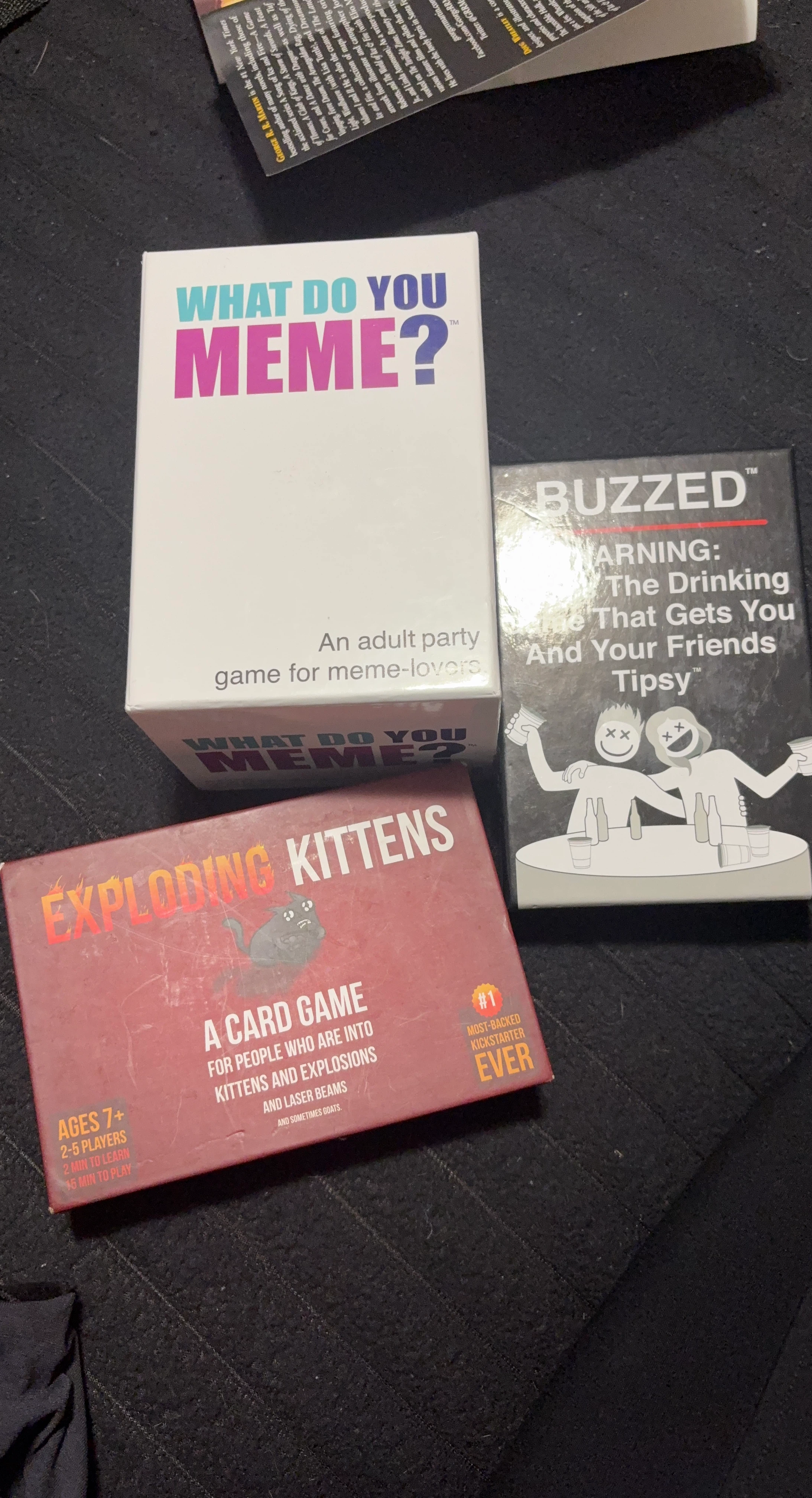 Party Game Bundle: What Do You Meme, Buzzed, Exploding Kittens