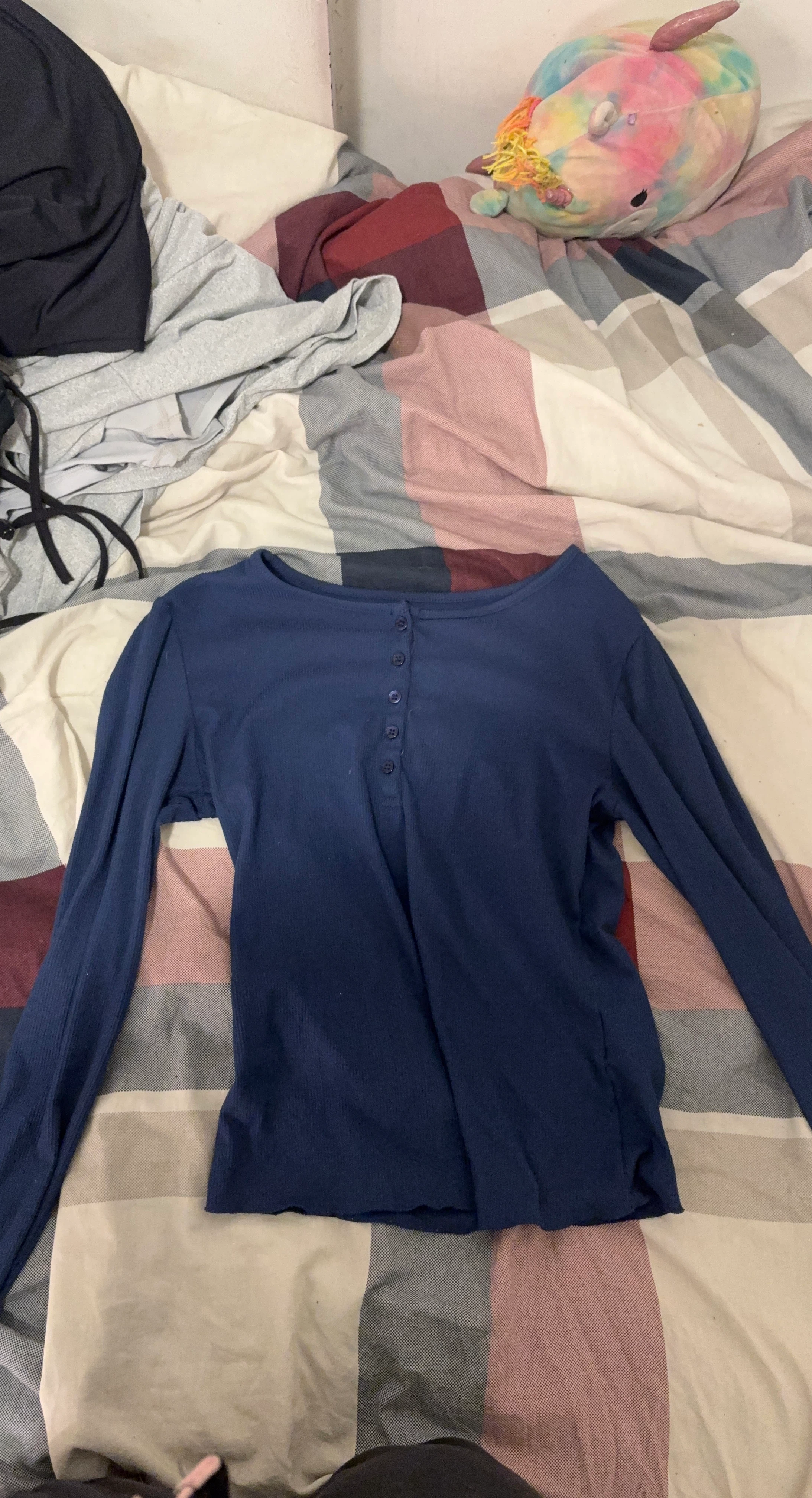 Blue long sleeve henley top