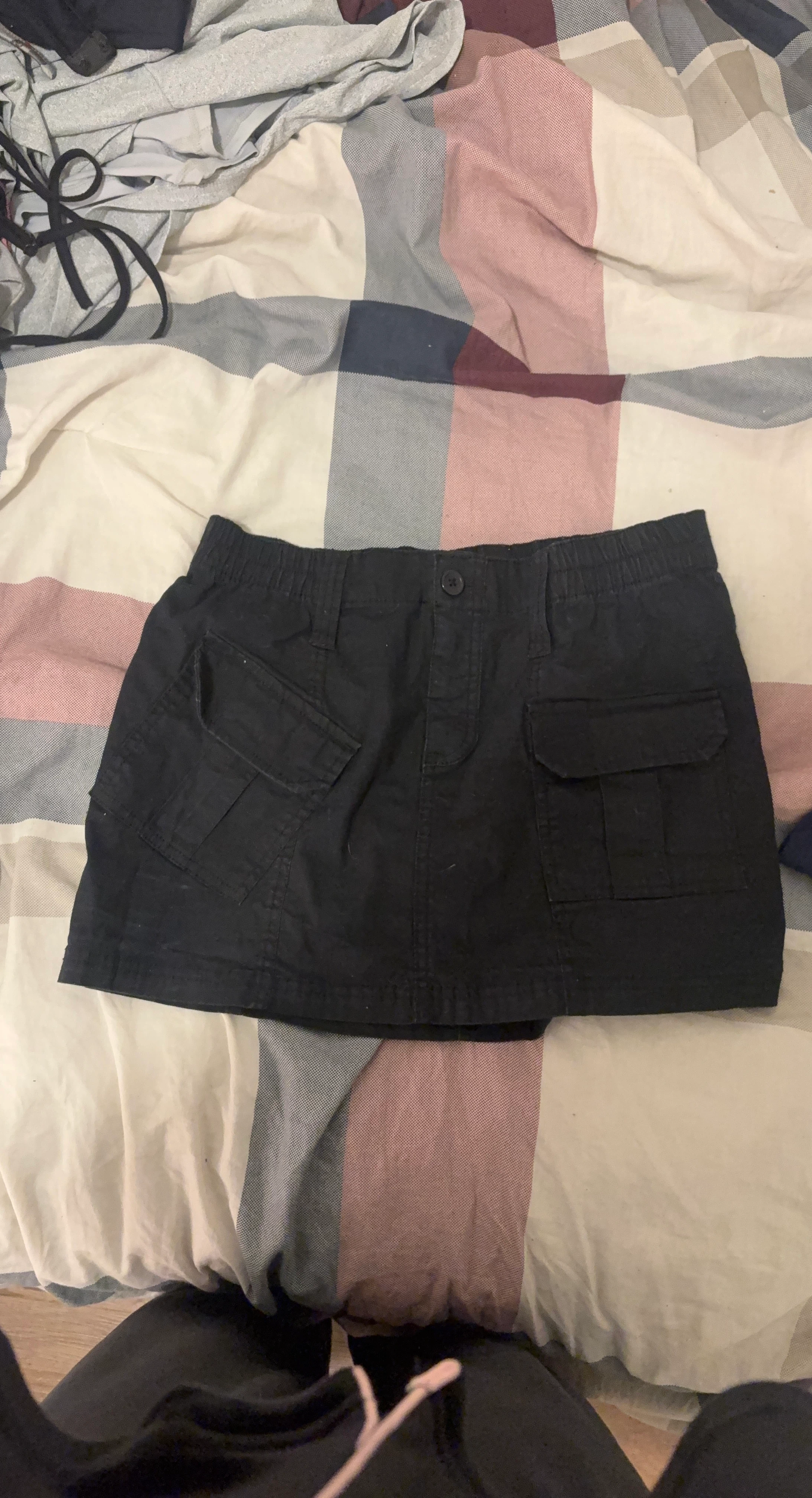 Black Cargo Mini Skirt
