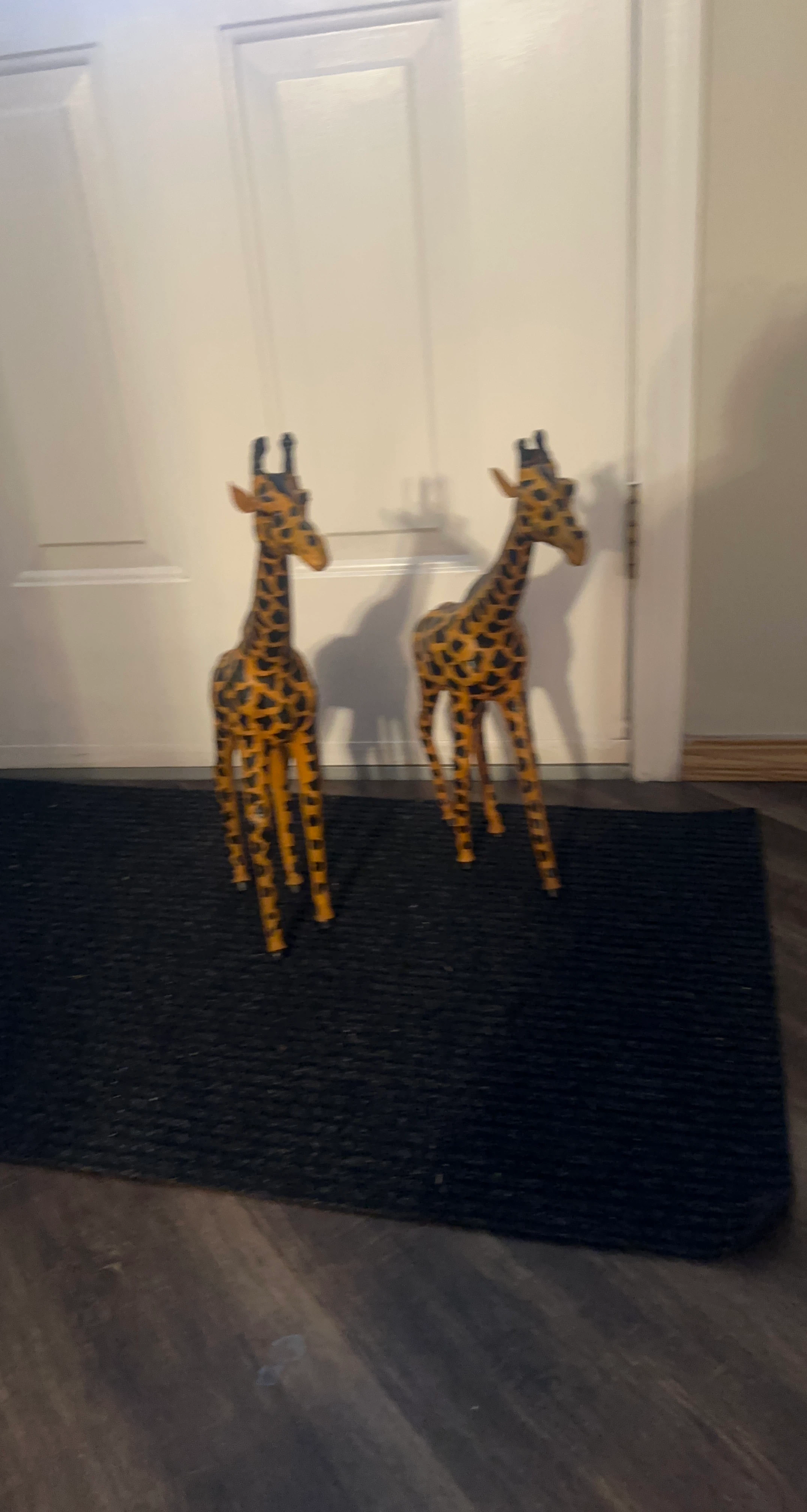 Set of Two Wooden Giraffe Statues